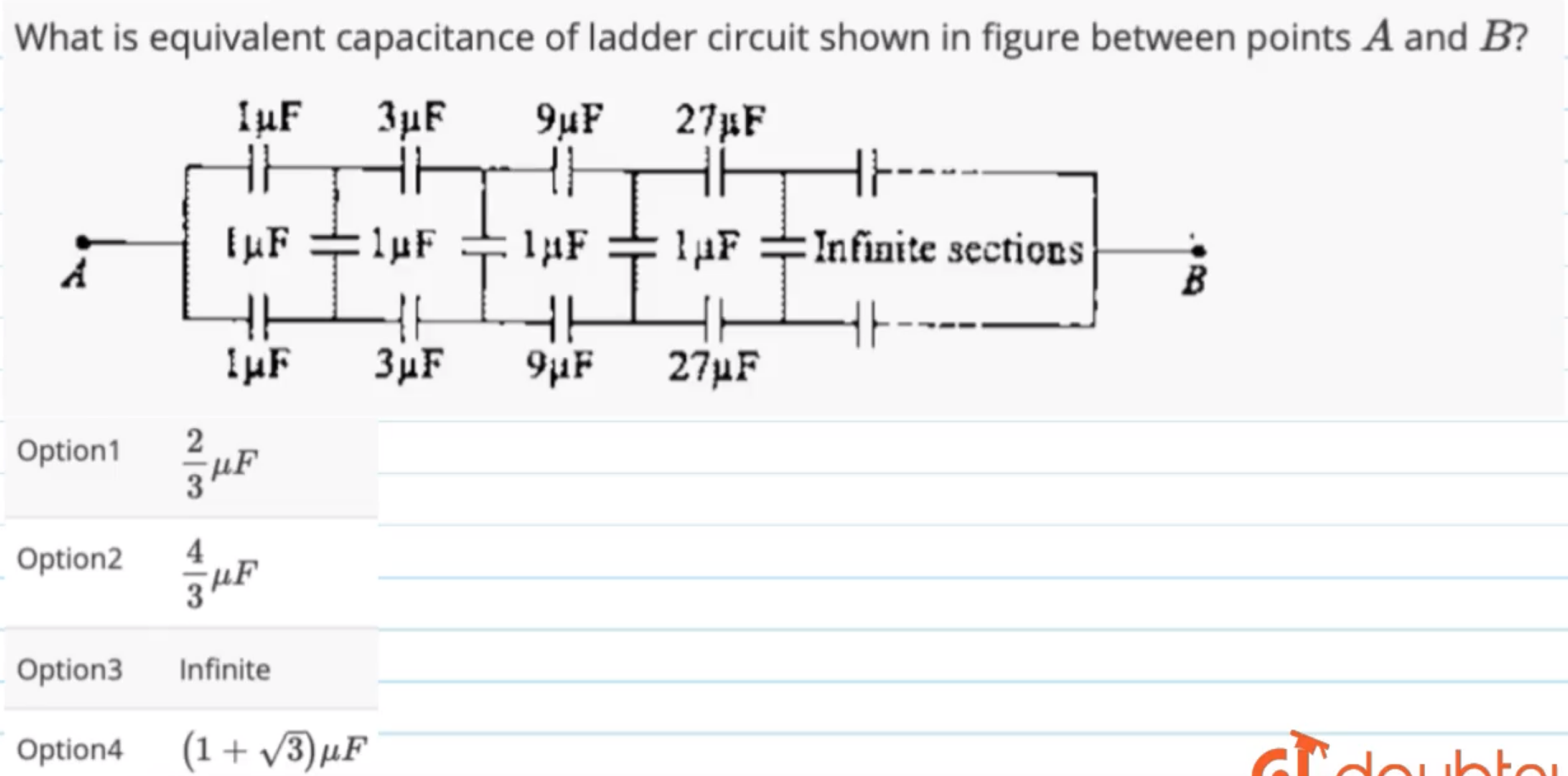 What is equivalent capacitance of ladder circuit shown in figure betwe