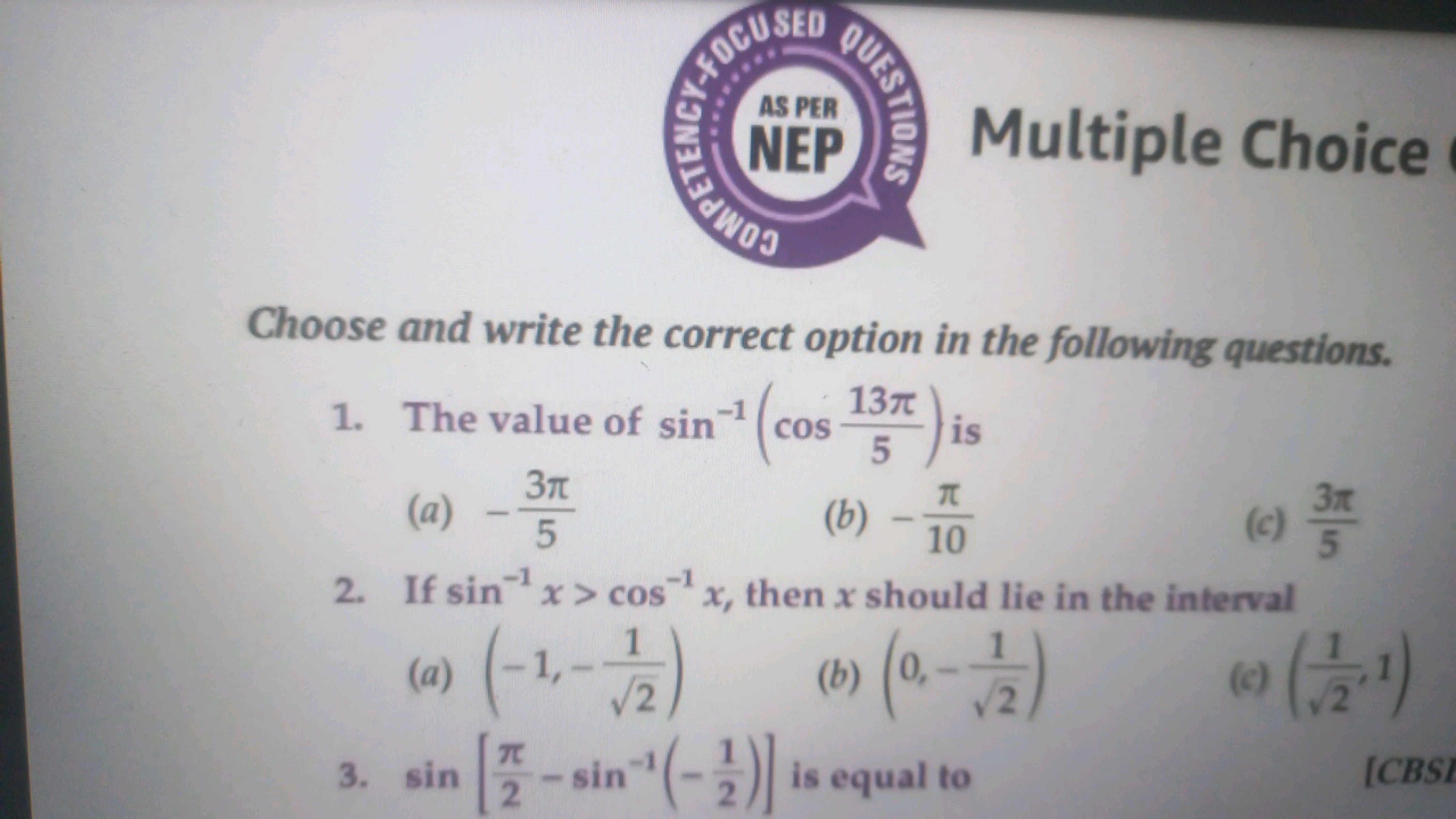 OCU
SED
AS PER
QUESTIONS
Multiple Choice
Choose and write the correct 