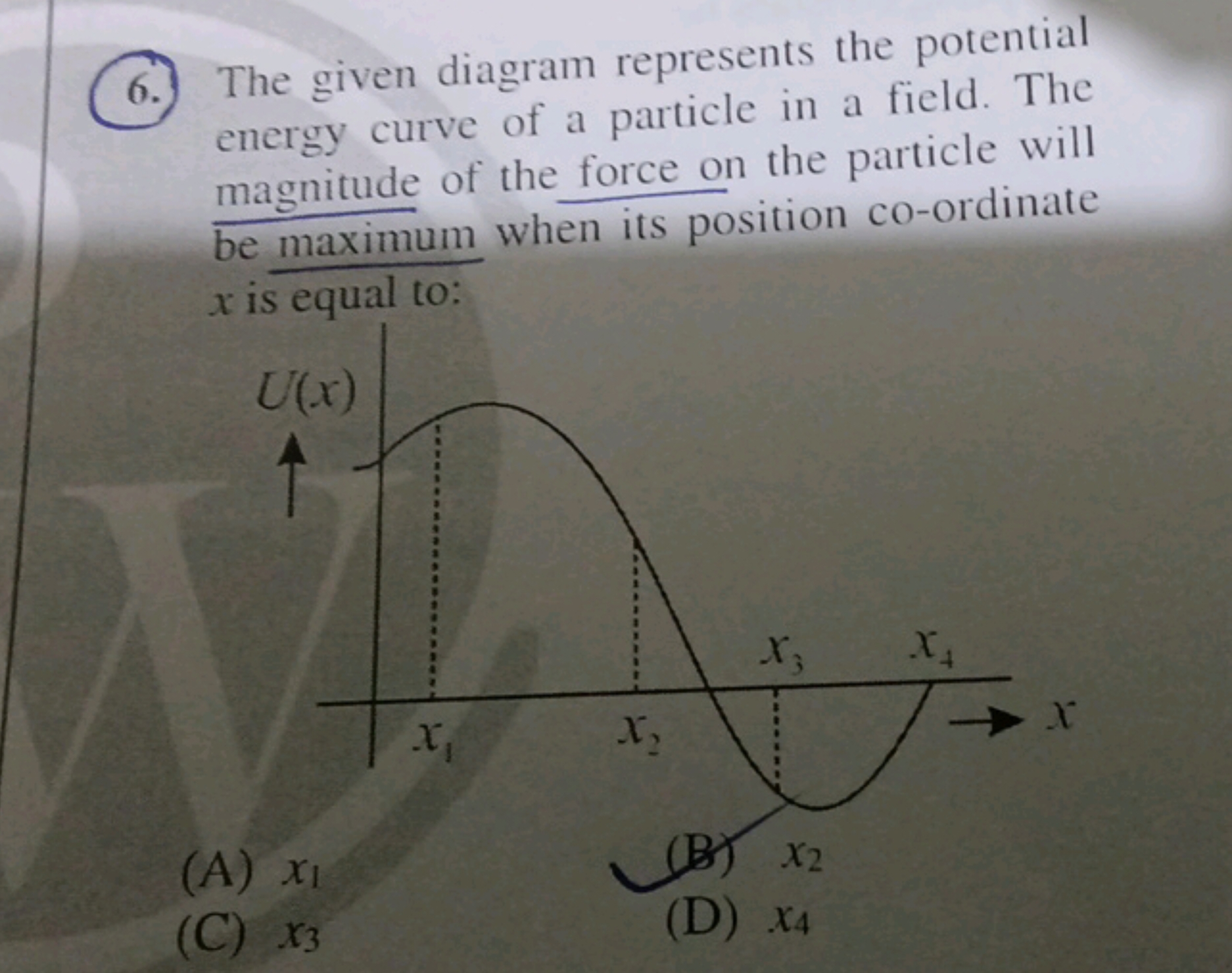 6. The given diagram represents the potential energy curve of a partic