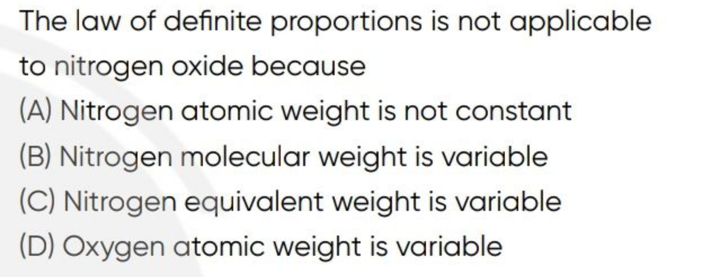 The law of definite proportions is not applicable to nitrogen oxide be