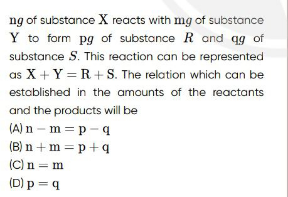 ng of substance X reacts with mg of substance Y to form pg of substanc