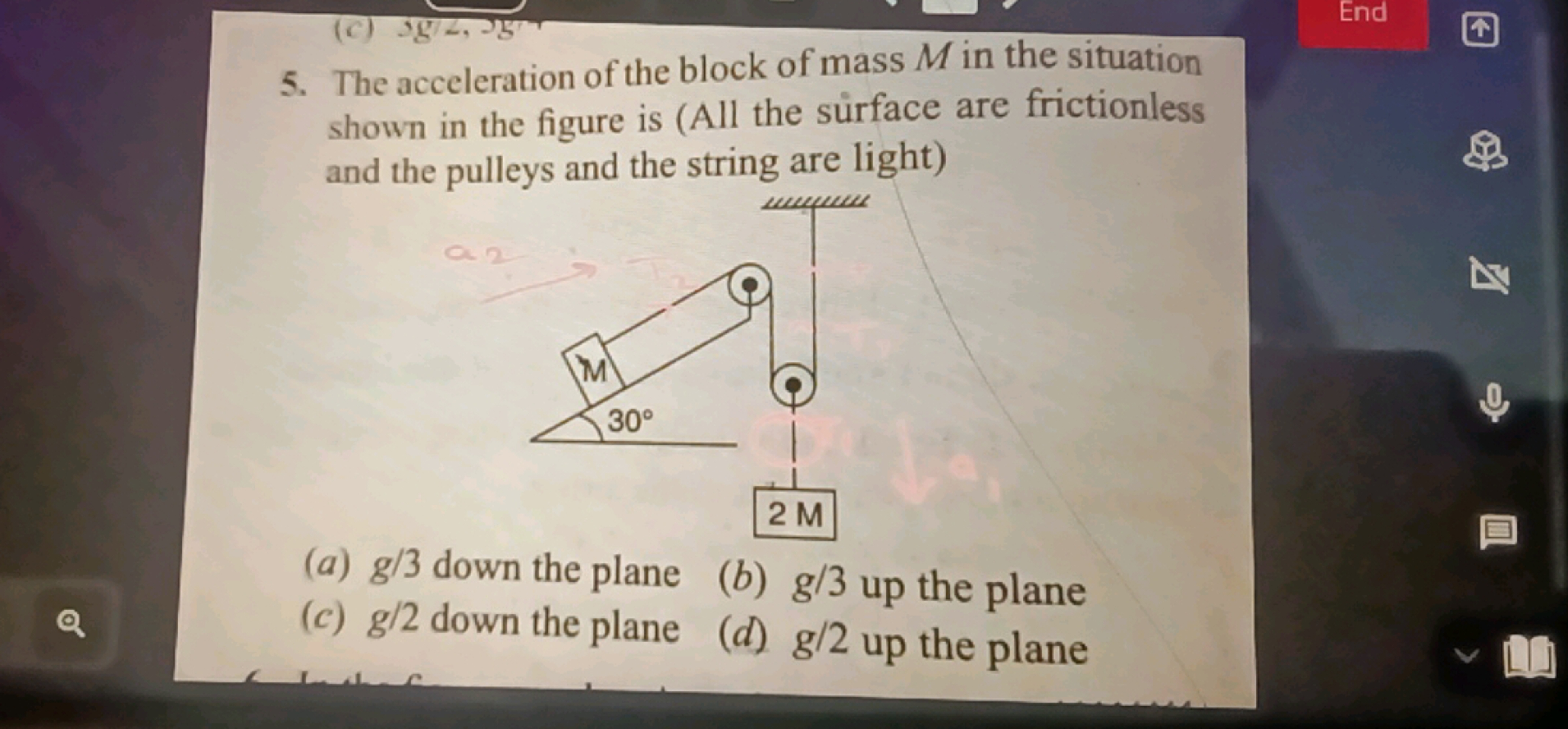 Q
(c) 5g/2, g
5. The acceleration of the block of mass M in the situat