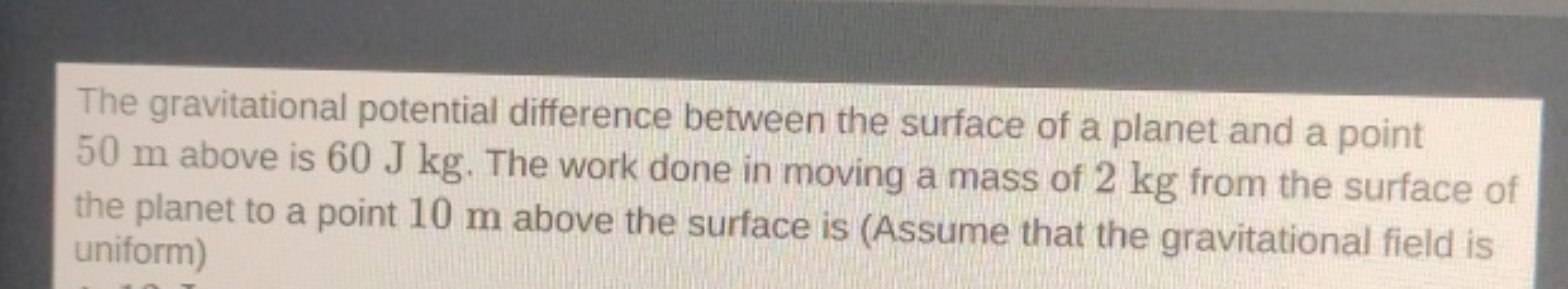 The gravitational potential difference between the surface of a planet