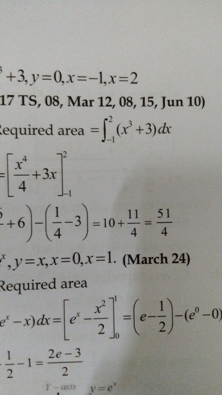 +3,y=0,x=−1,x=2
17 TS, 08, Mar 12, 08, 15, Jun 10) equired area =∫−12​