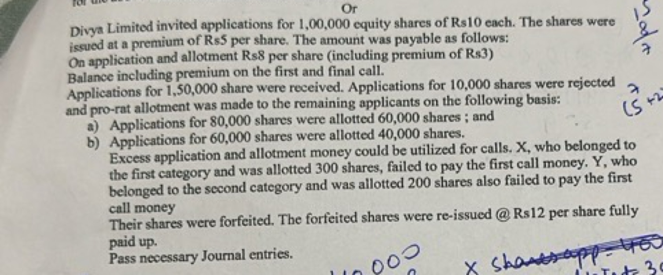 Or
Divya Limited invited applications for 1,00,000 equity shares of Rs