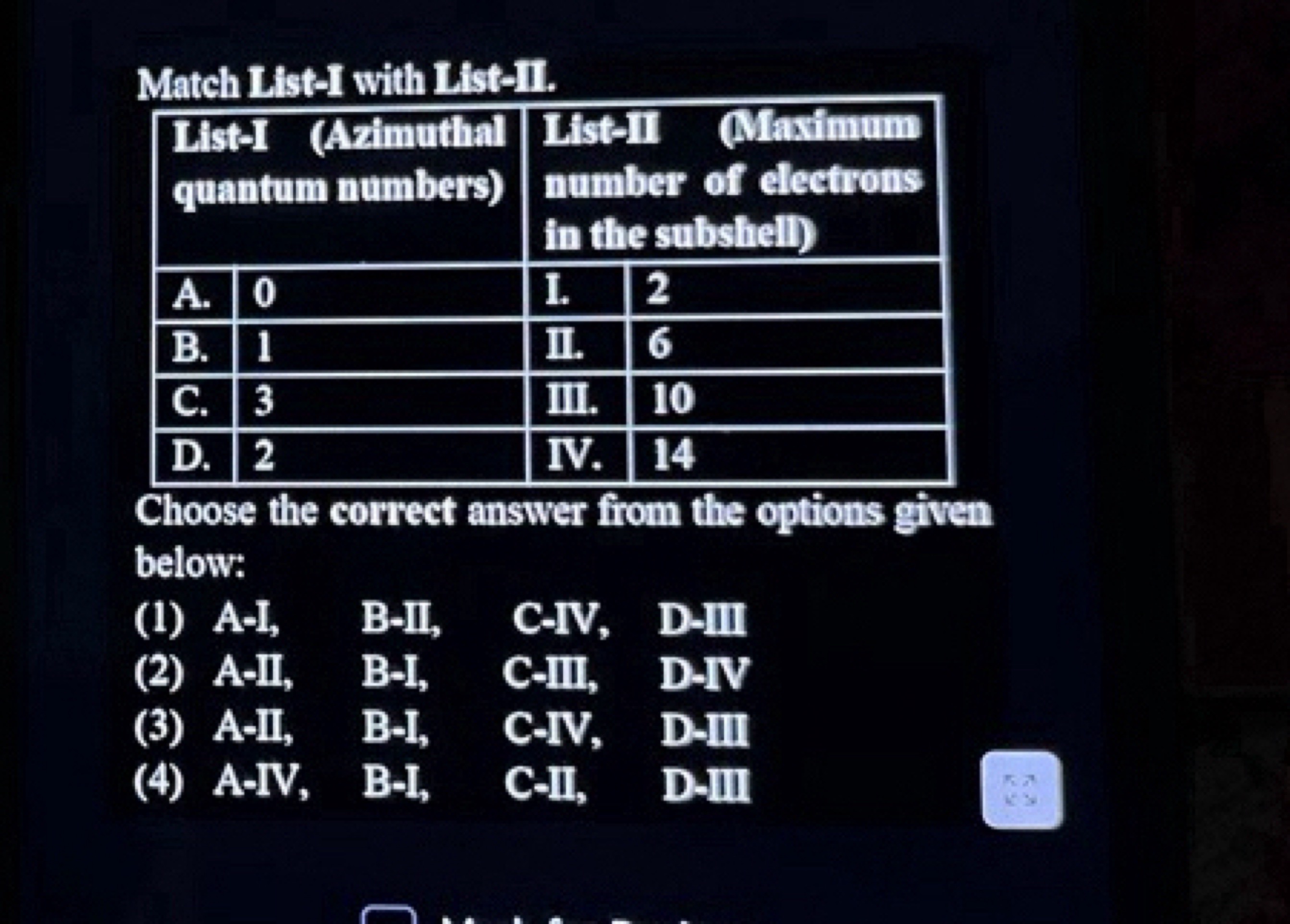 Match List-I with List-II.
\begin{tabular} { | l | l | l | l | } 
\hli