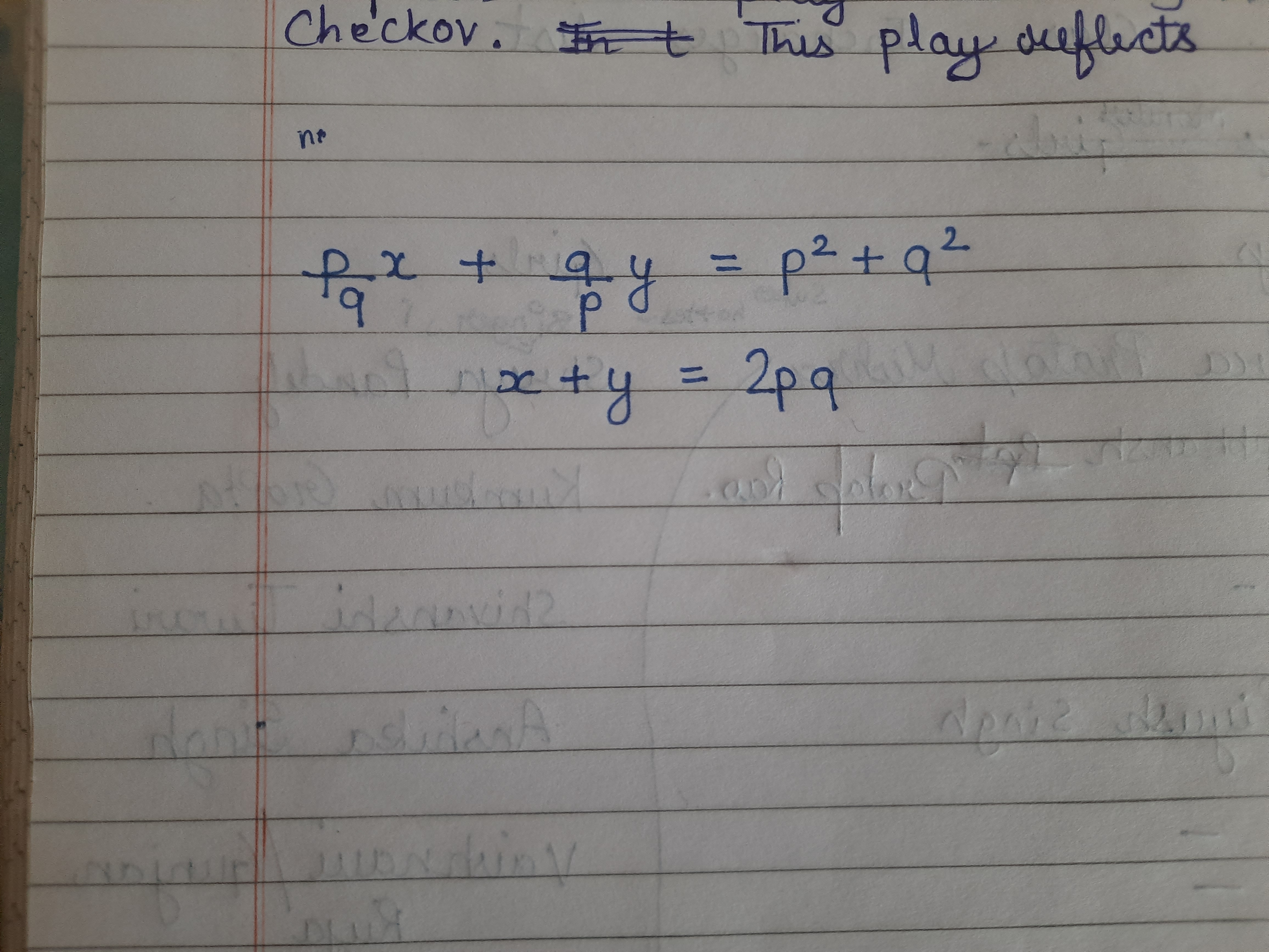 Checkov. This play reffects n:
qp​x+pq​y=p2+q2x+y=2pq​
