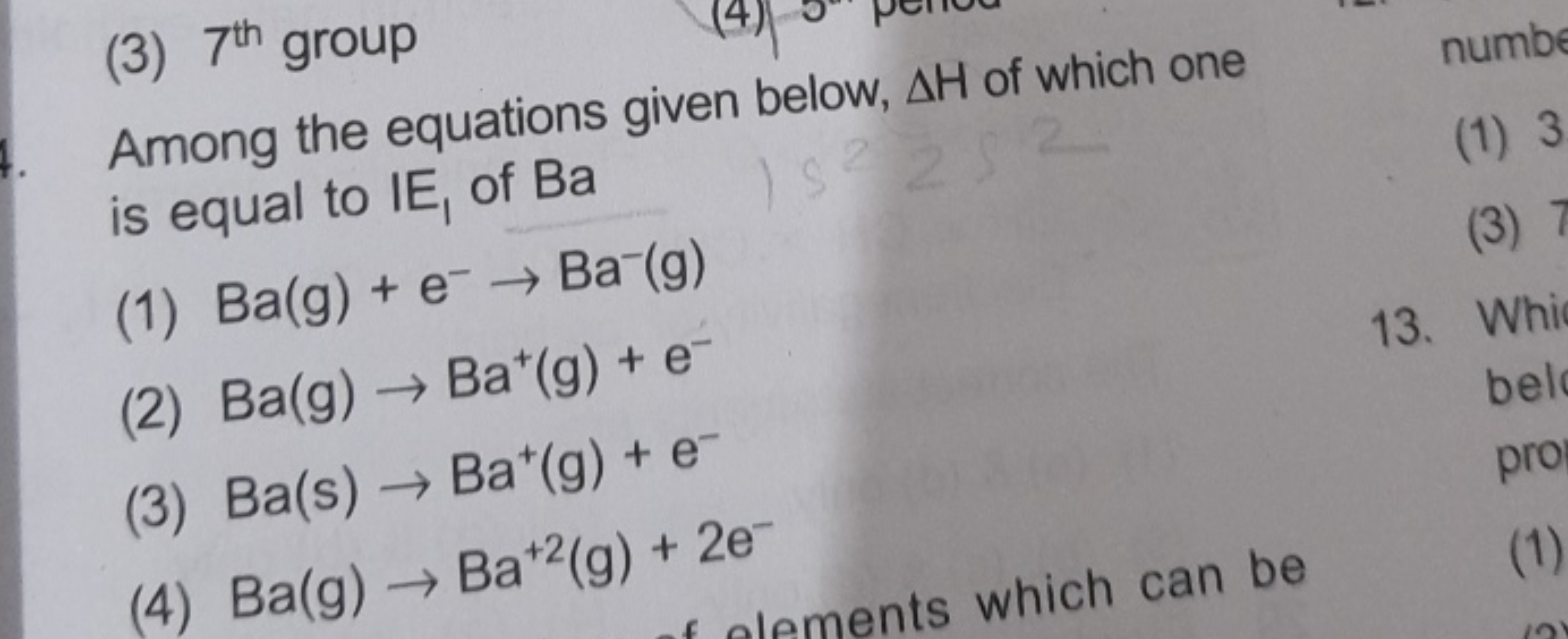 (3) 7th  group

Among the equations given below, ΔH of which one is eq