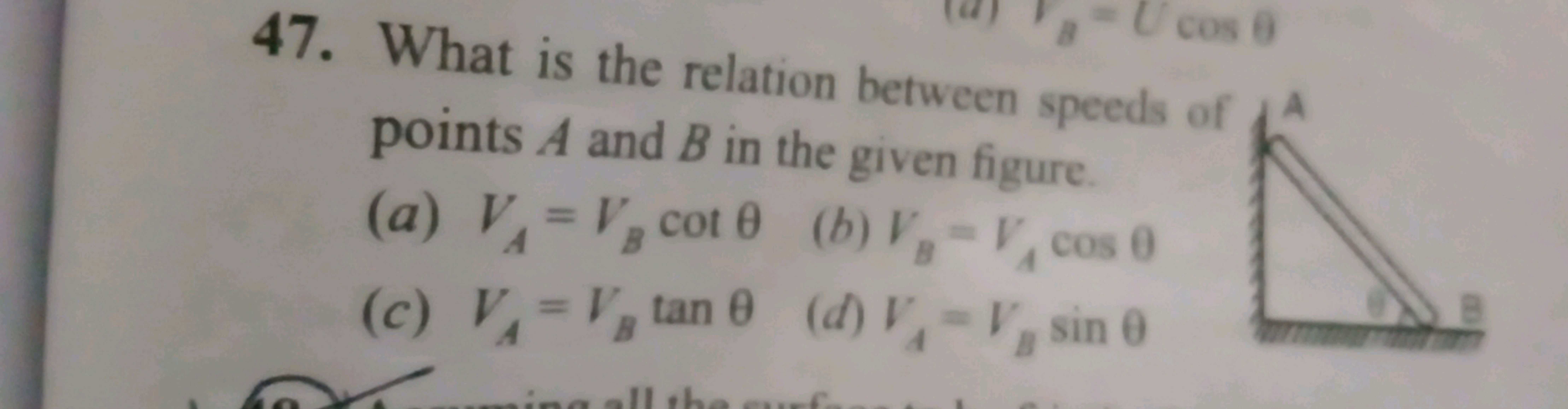 cos 0
47. What is the relation between speeds of
points A and B in the