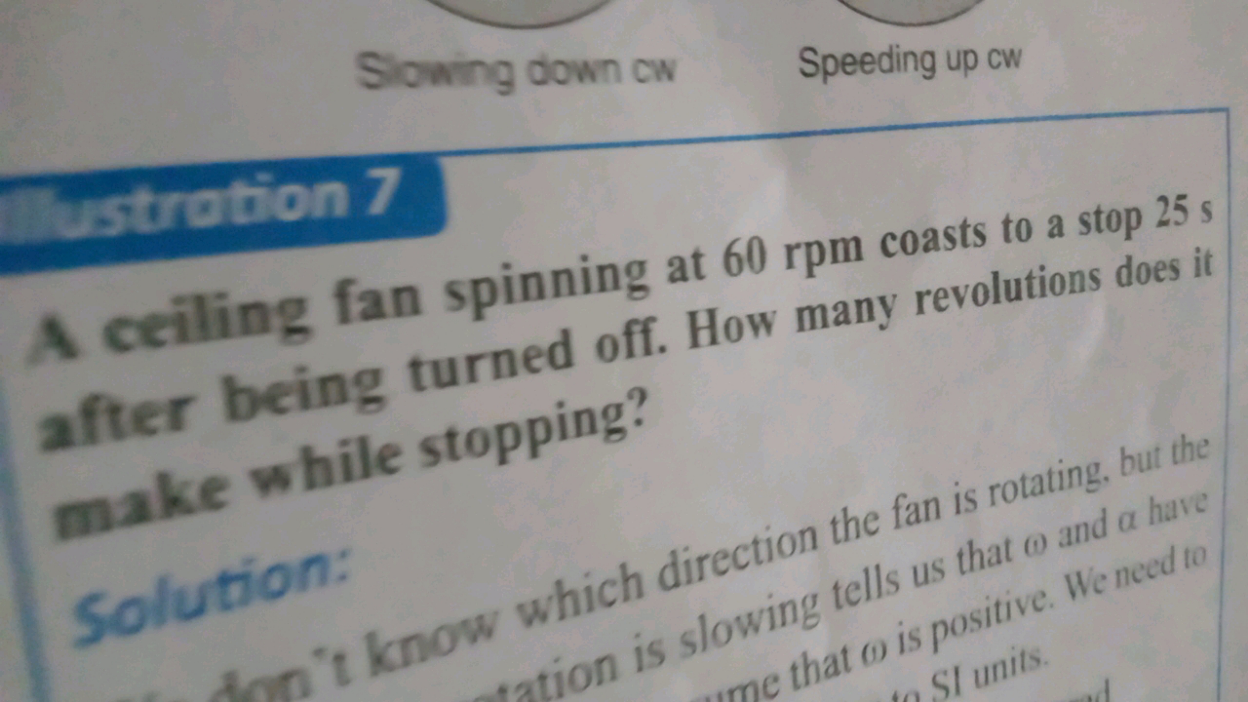 Slowing down cw
Speeding up cw
ustration 7
A ceiling fan spinning at 6