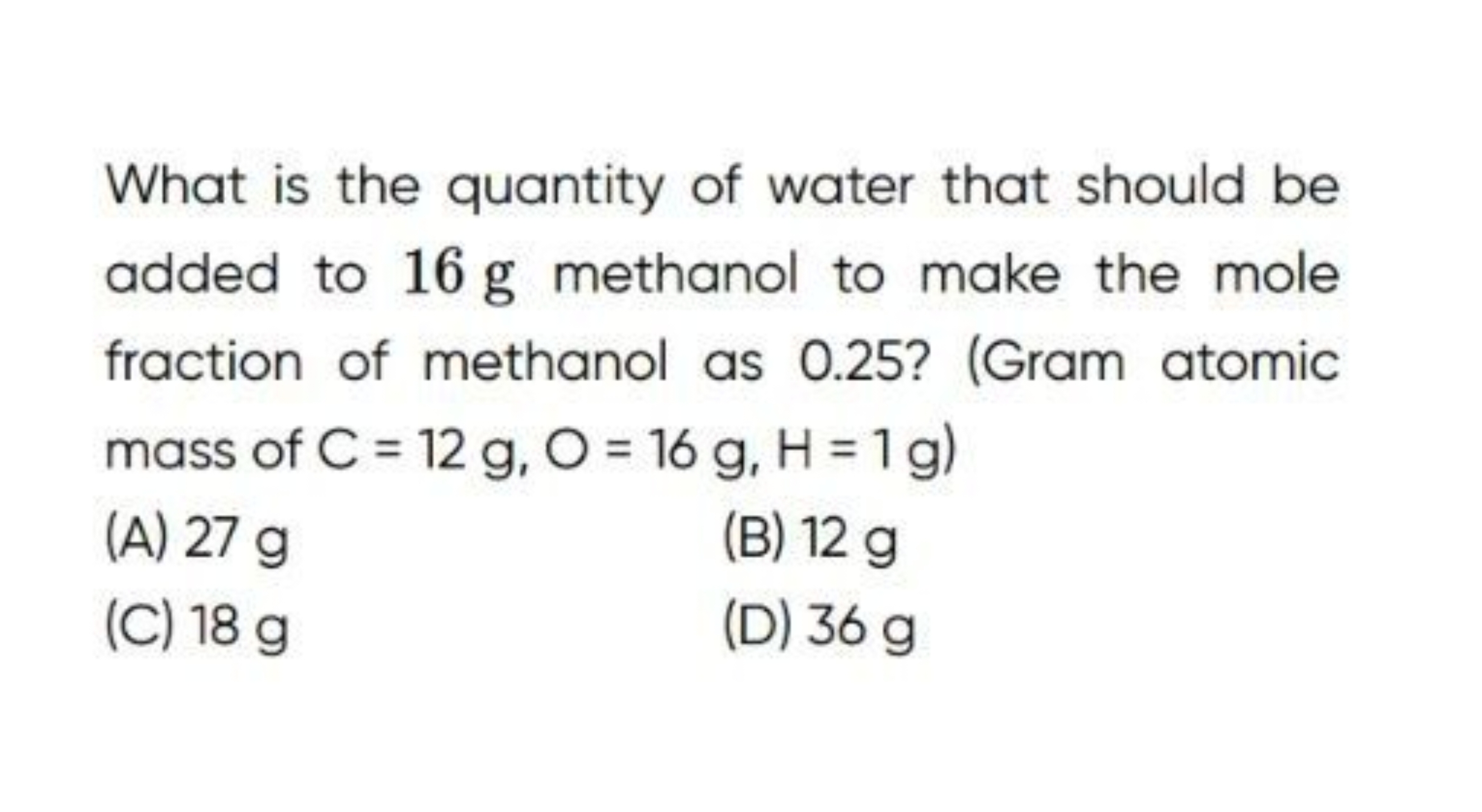 What is the quantity of water that should be added to 16 g methanol to