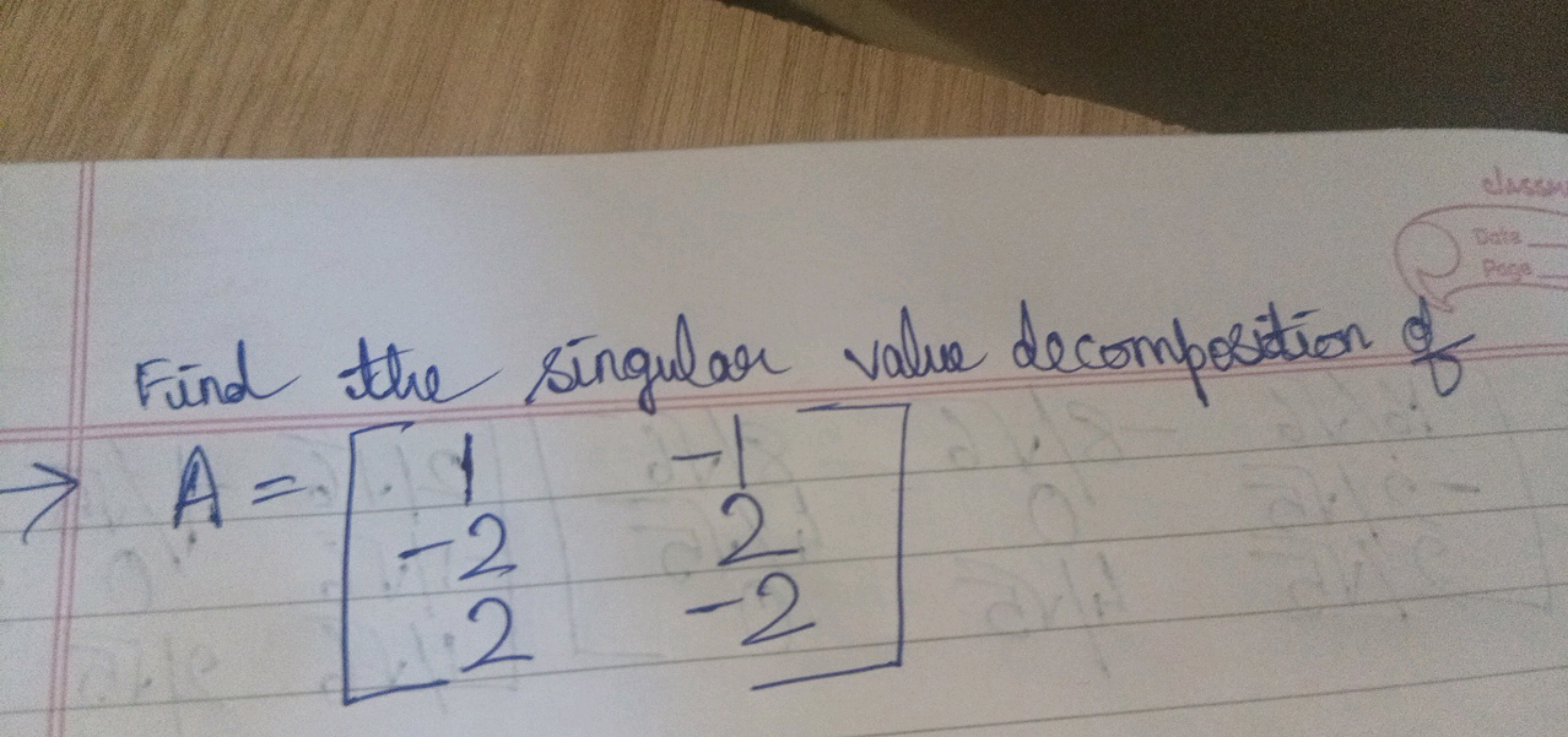 Find the singular value decomposition of
7 A = 1
classn
Data
Page
-2
2