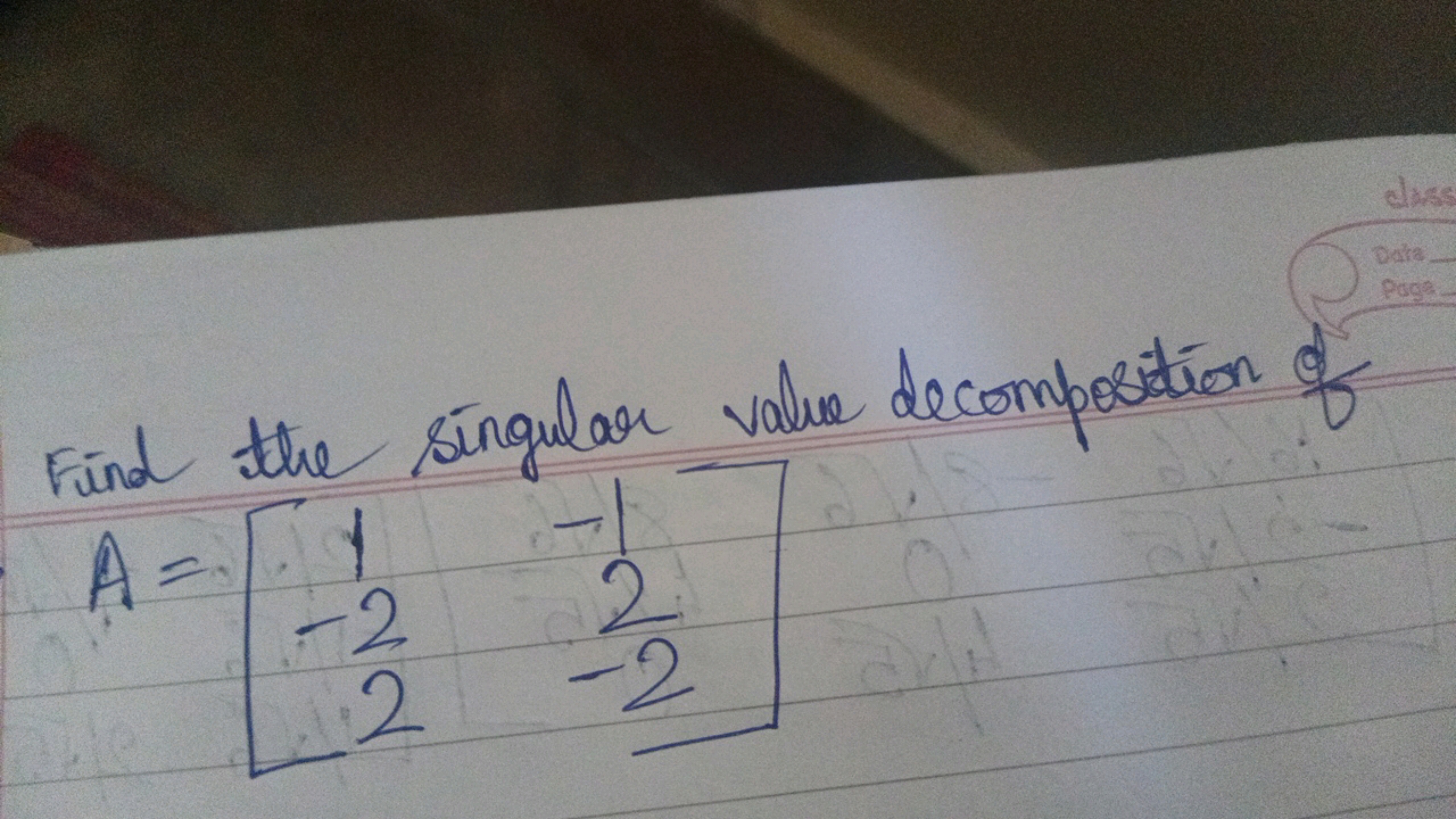 Find the singular value decomposition of
\[
A = \left[ \begin{array} {