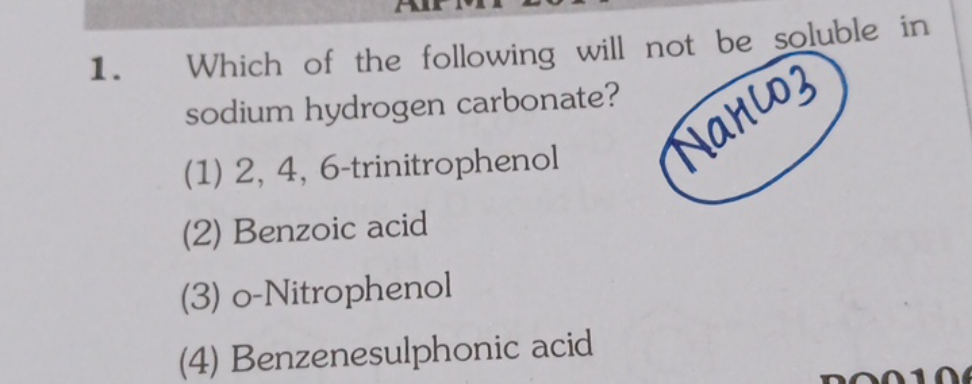 1. Which of the following will not be soluble in sodium hydrogen carbo