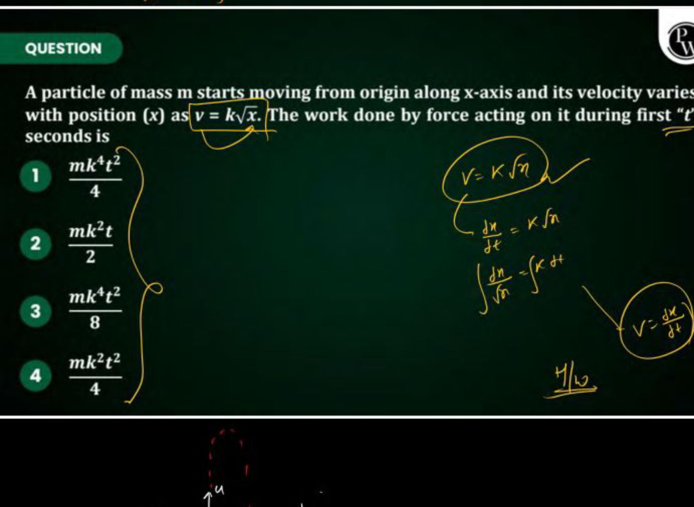 QUESTION
A particle of mass m starts moving from origin along x-axis a