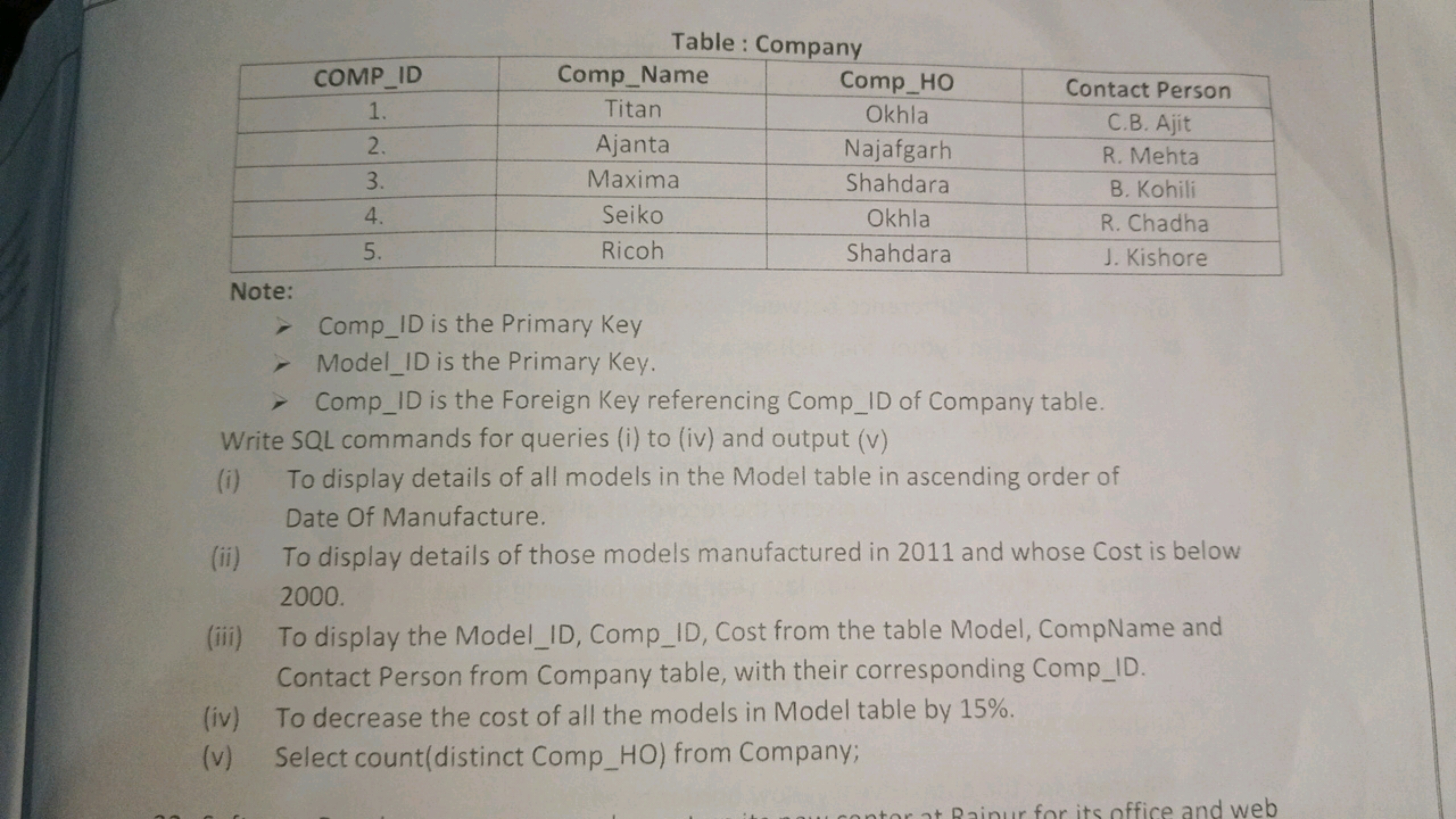 Table : Company
\begin{tabular} { | c | c | c | c | } 
\hline COMP_ID 