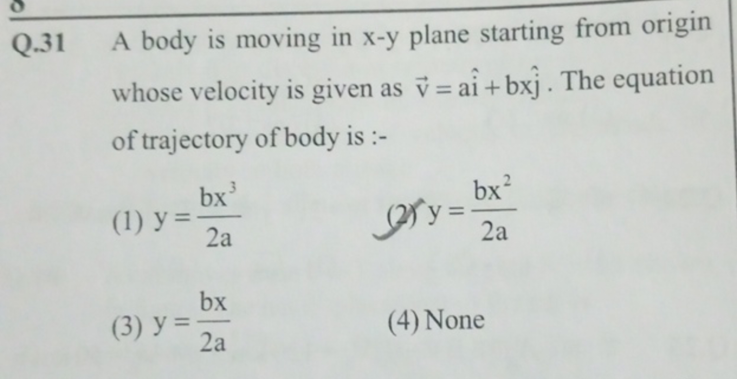 Q. 31 A body is moving in x-y plane starting from origin whose velocit