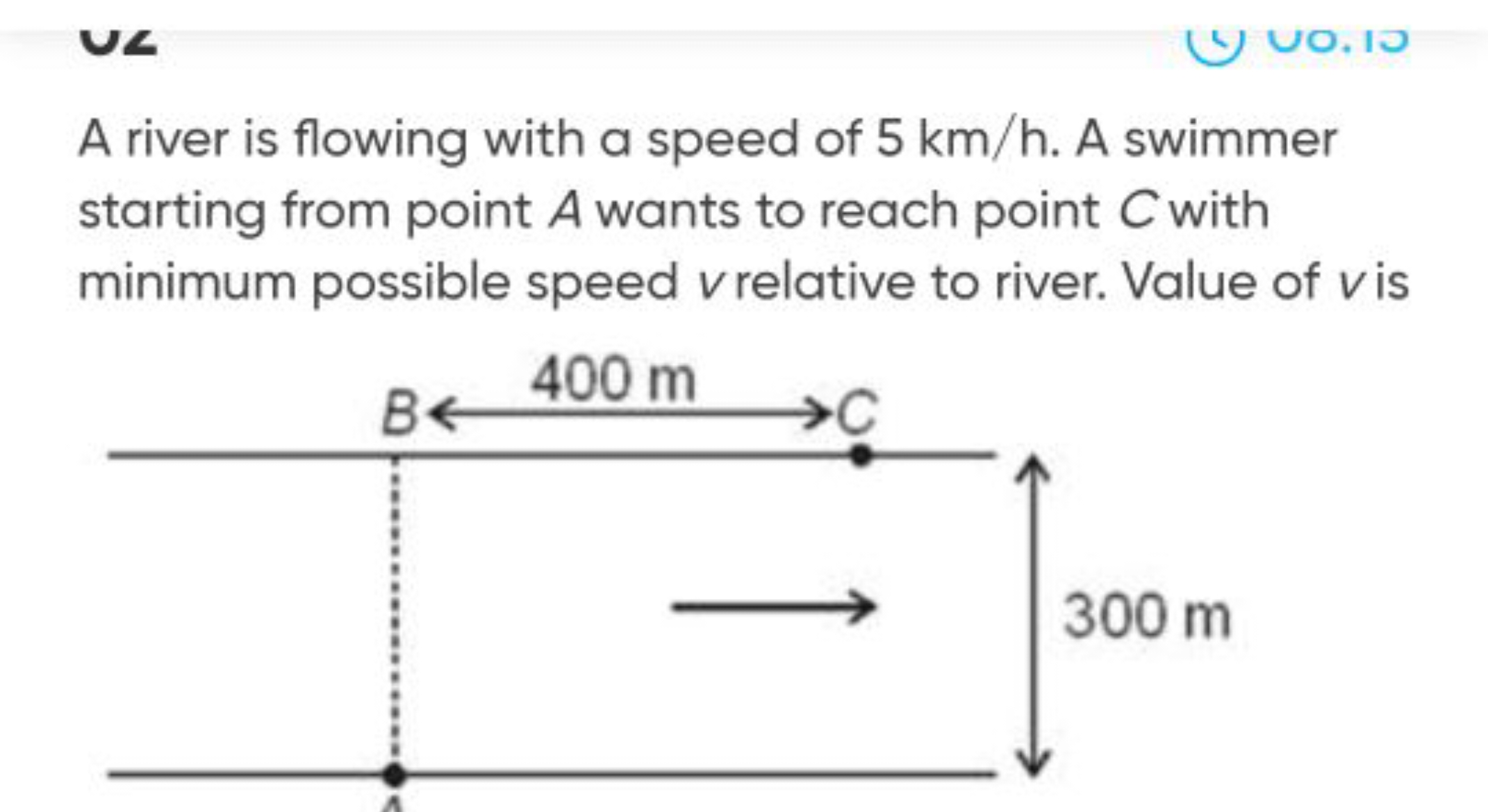 A river is flowing with a speed of 5 km/h. A swimmer starting from poi