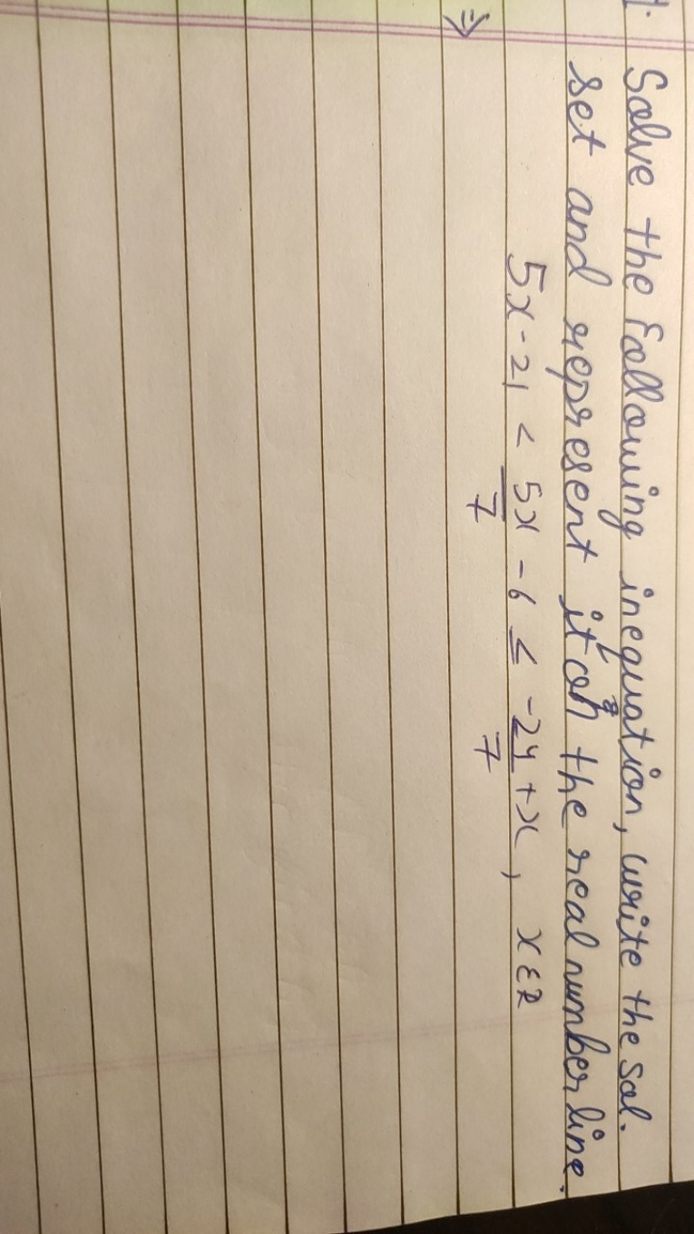 Solve the following in equation, write the sol. set and represent it o