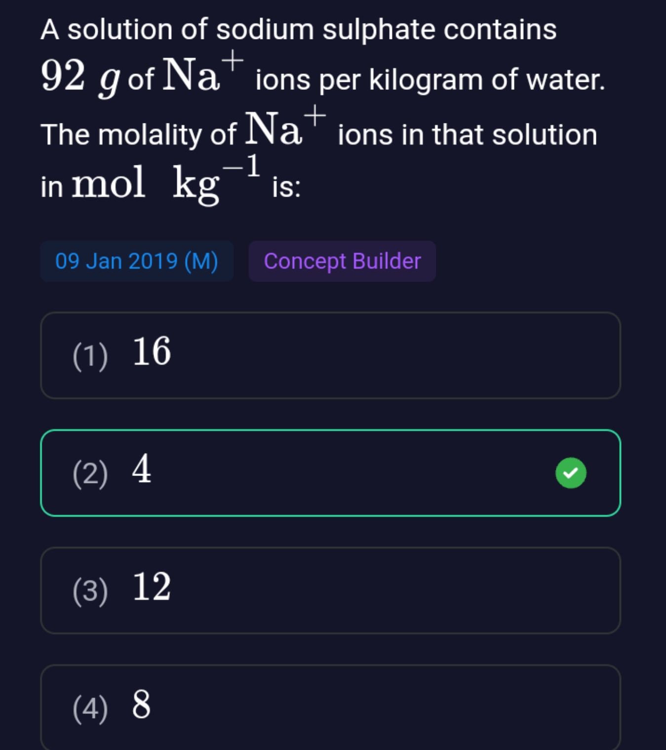 A solution of sodium sulphate contains 92g of Na+ions per kilogram of 