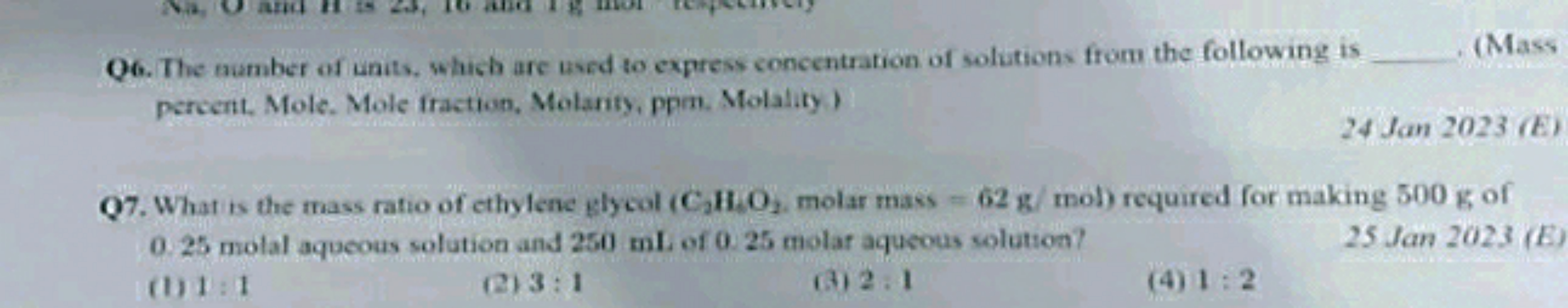 Q6. The bumber of units, which are used to express concentration of so