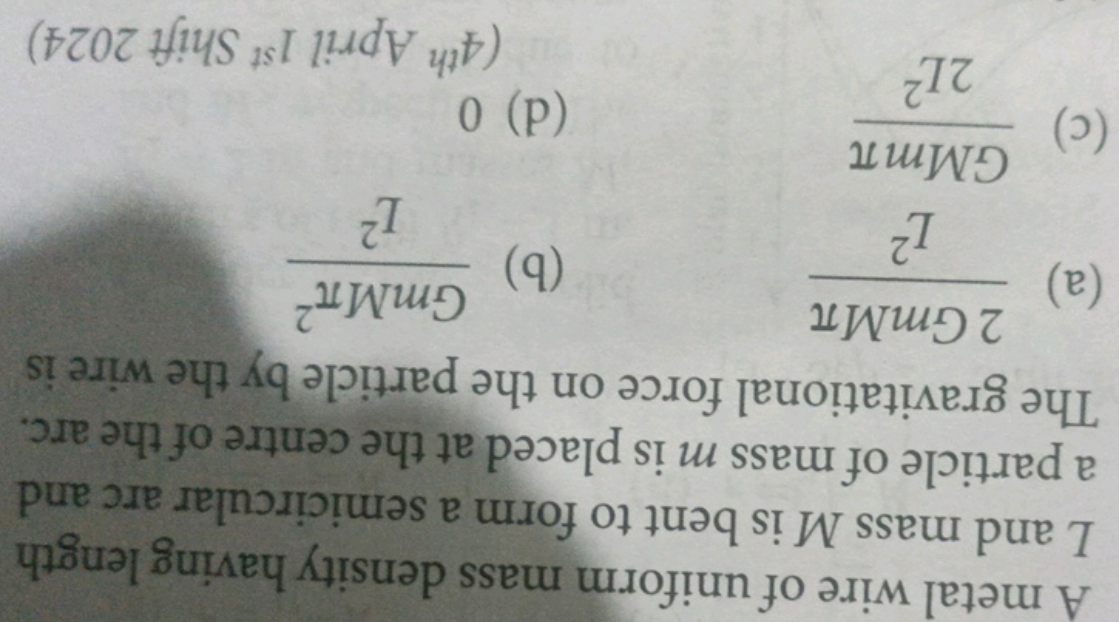 A metal wire of uniform mass density having length L and mass M is ben