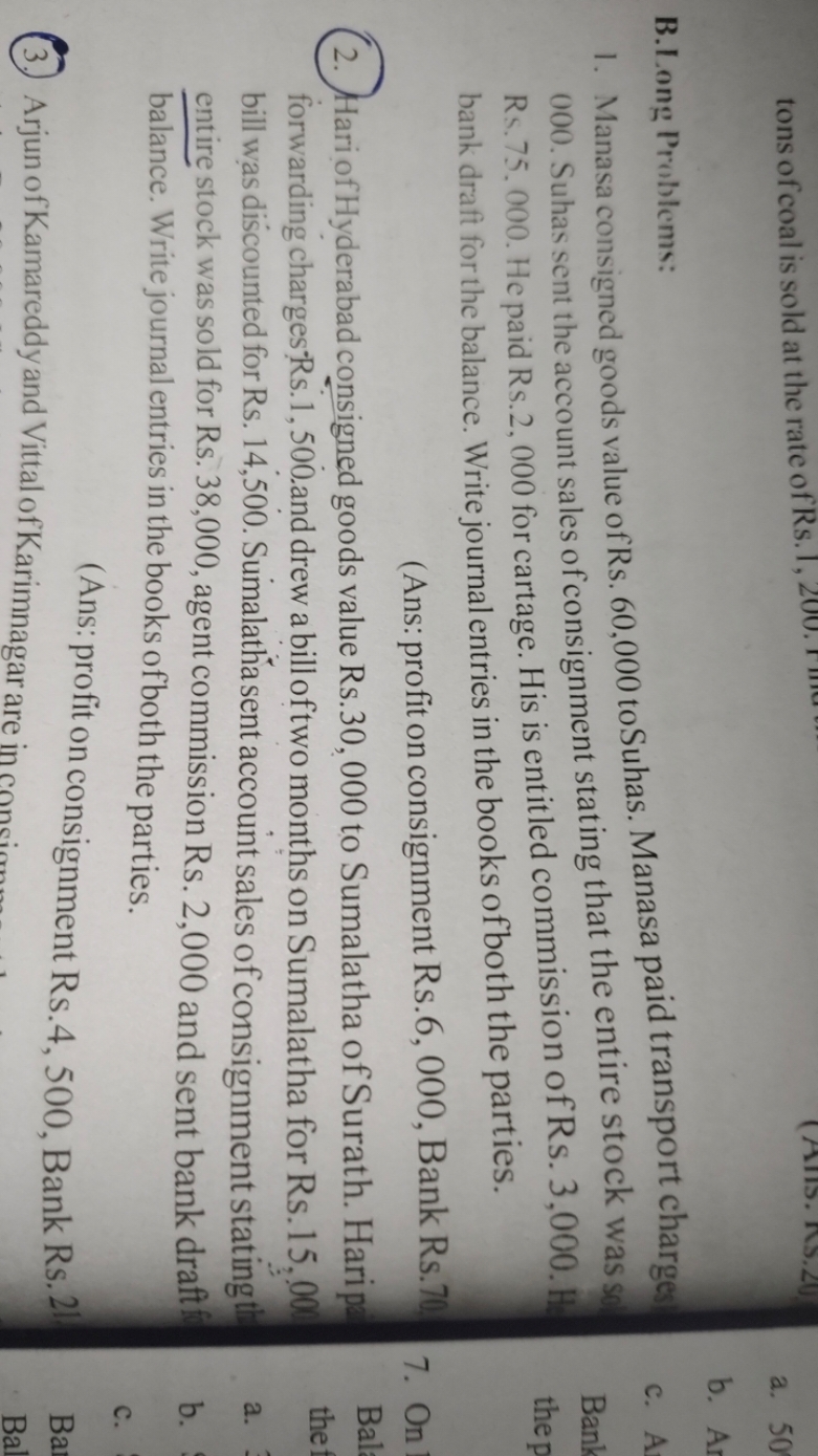 tons of coal is sold at the rate of Rs.
B.Long Problems:
1. Manasa con