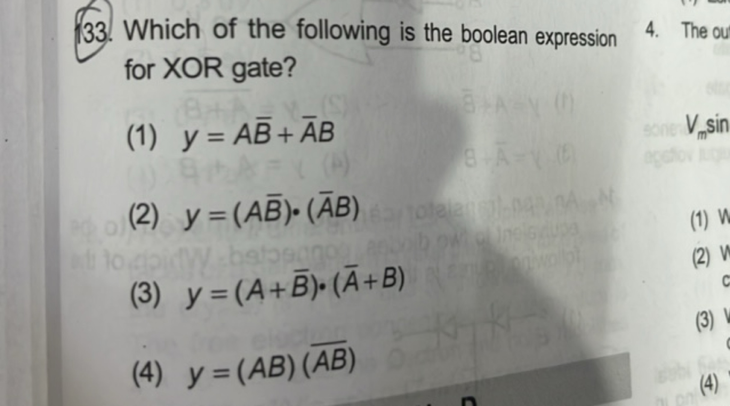 33. Which of the following is the boolean expression for XOR gate?
(1)