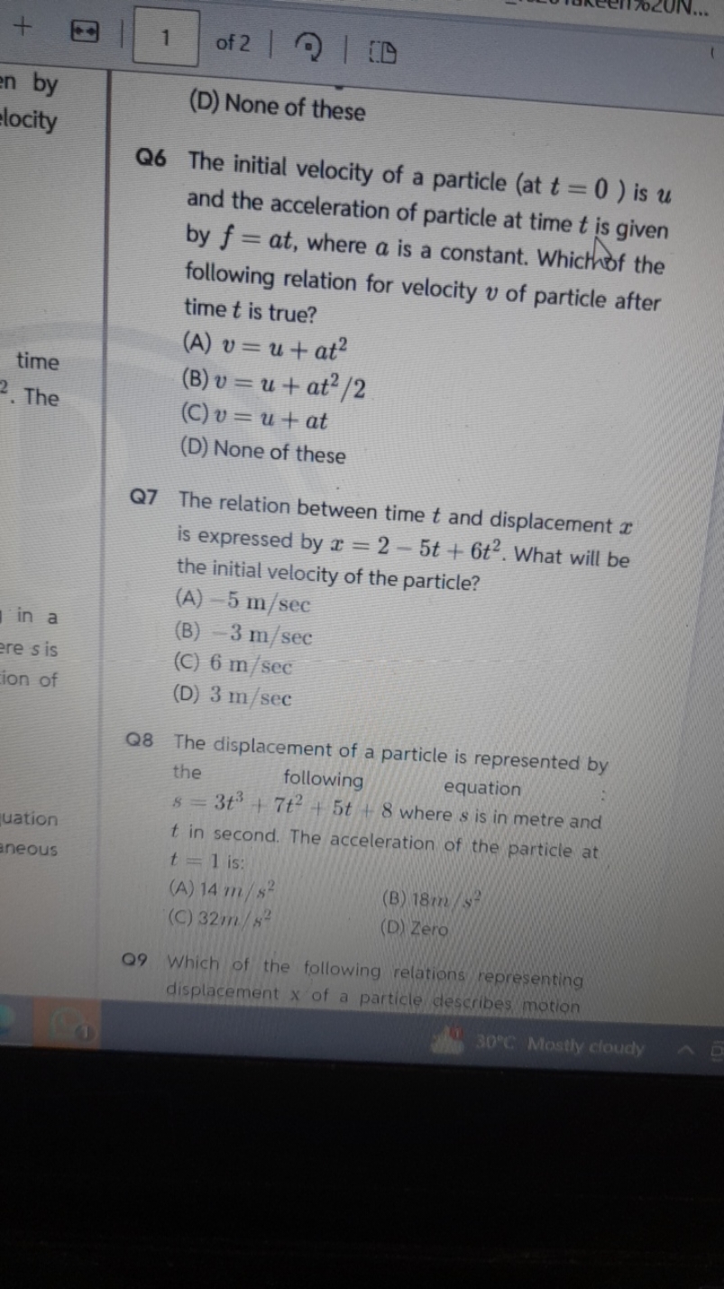 by locity
time
2. The
in a ere s is ion of
uation aneous
(D) None of t