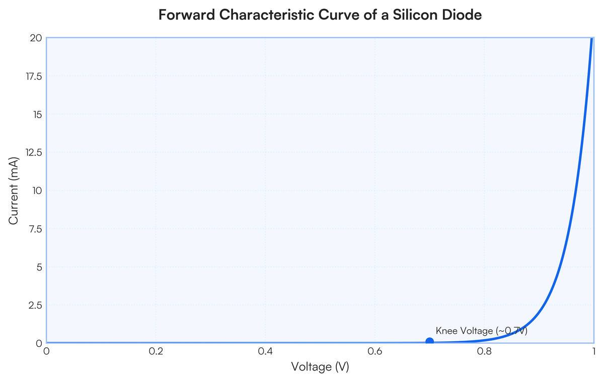 Draw and label the forward characteristic curve of a diode and explain in..