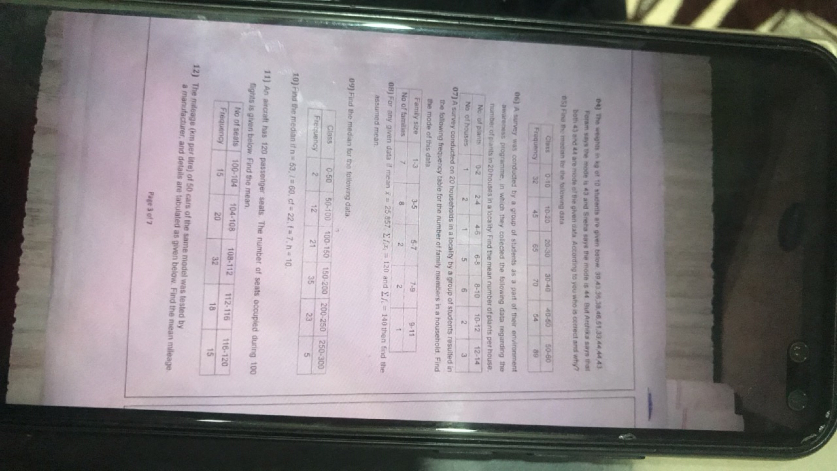 04) The weights in kg of 10 students are given below. 39,43,36,38,46.5