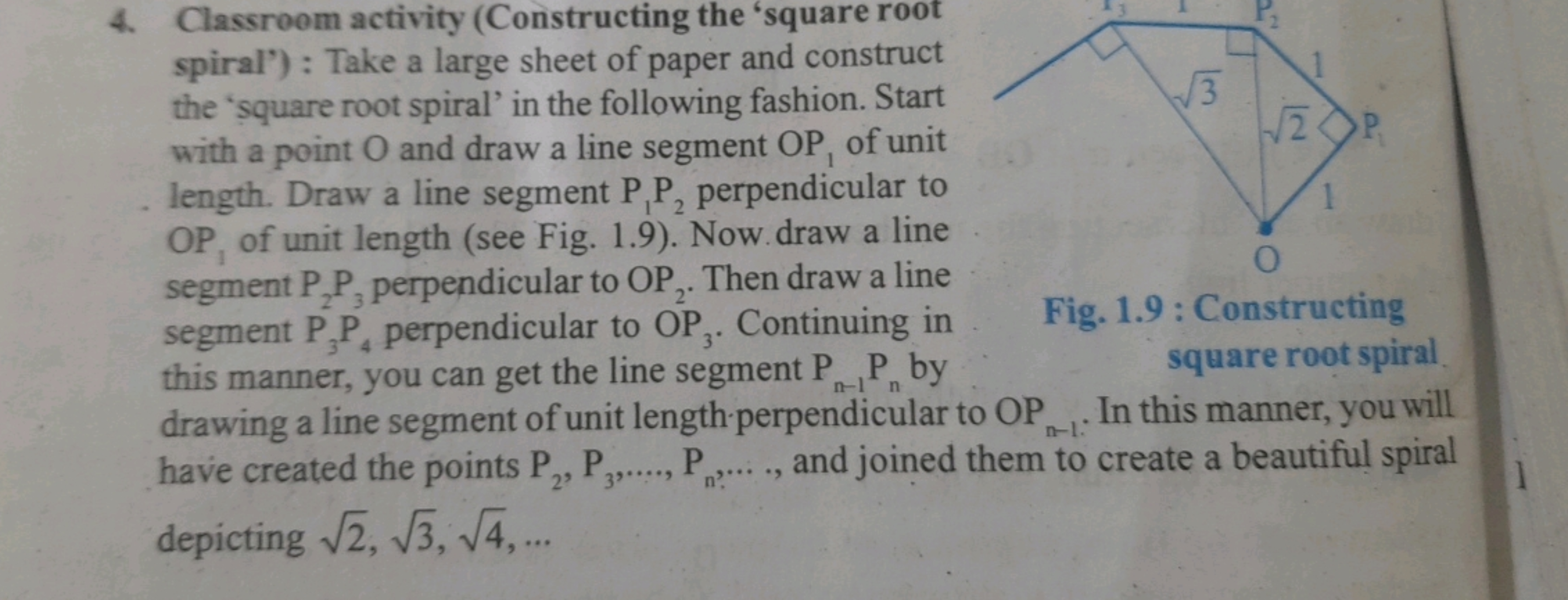 4. Classroom activity (Constructing the 'square root spiral') : Take a