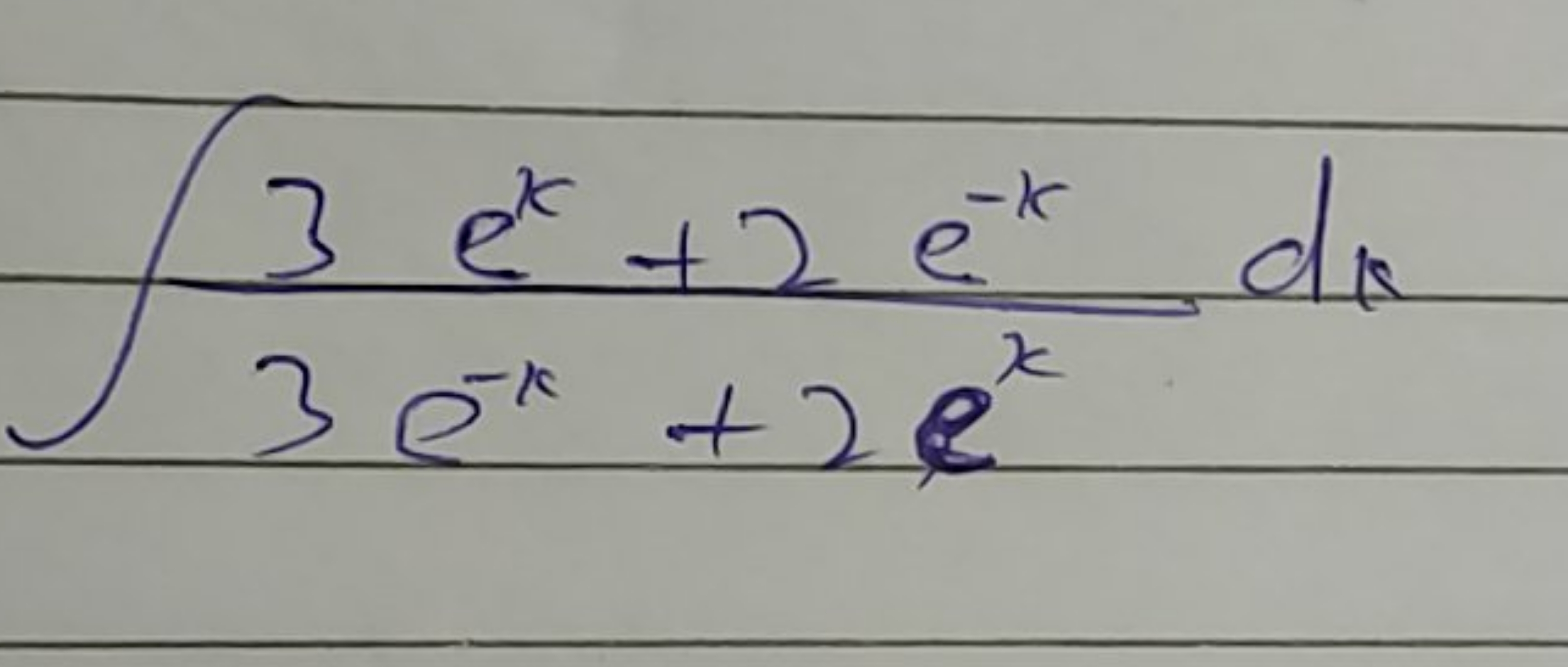 ∫3e−x+2ex3ex+2e−x​dx