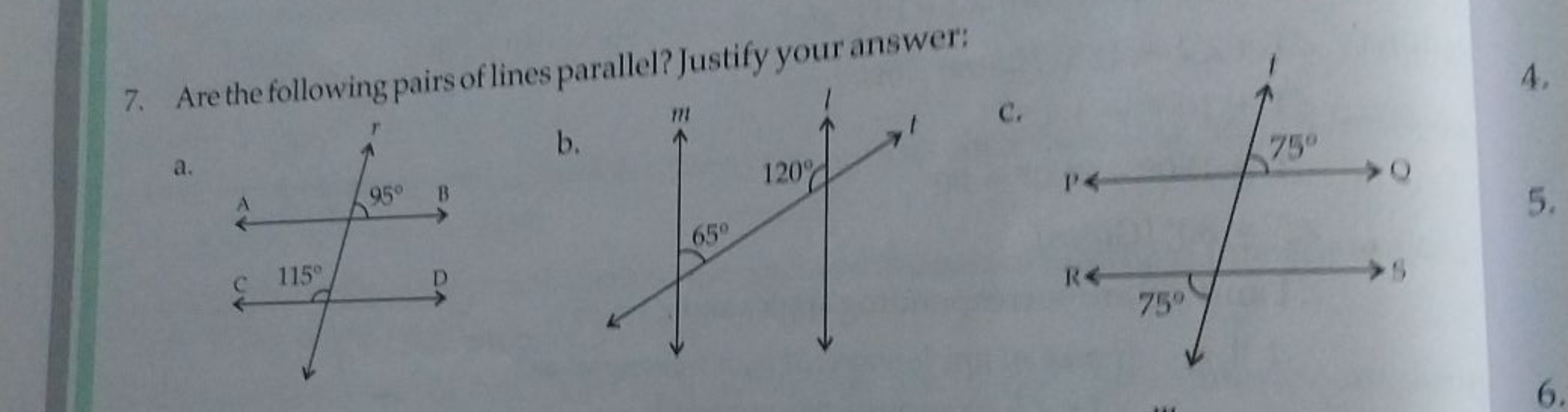 7. Are the following pairs of lines parallel? Justify your answer:
a. 