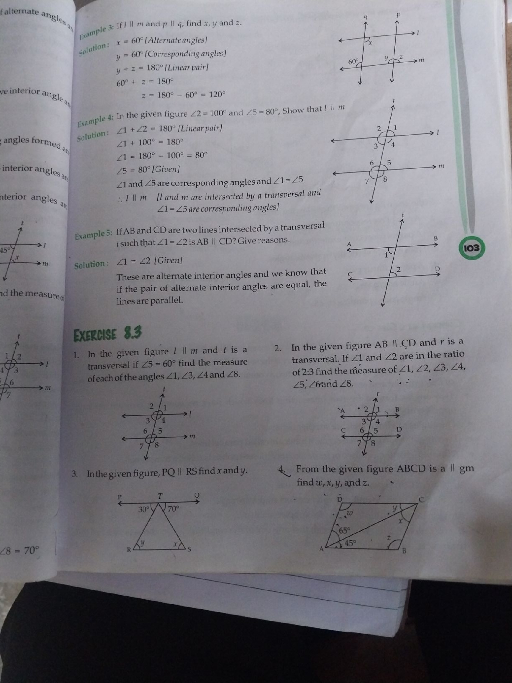 falternate and arlee8​
pample 3: If l∥m and p∥q, find x,y and z.
golut