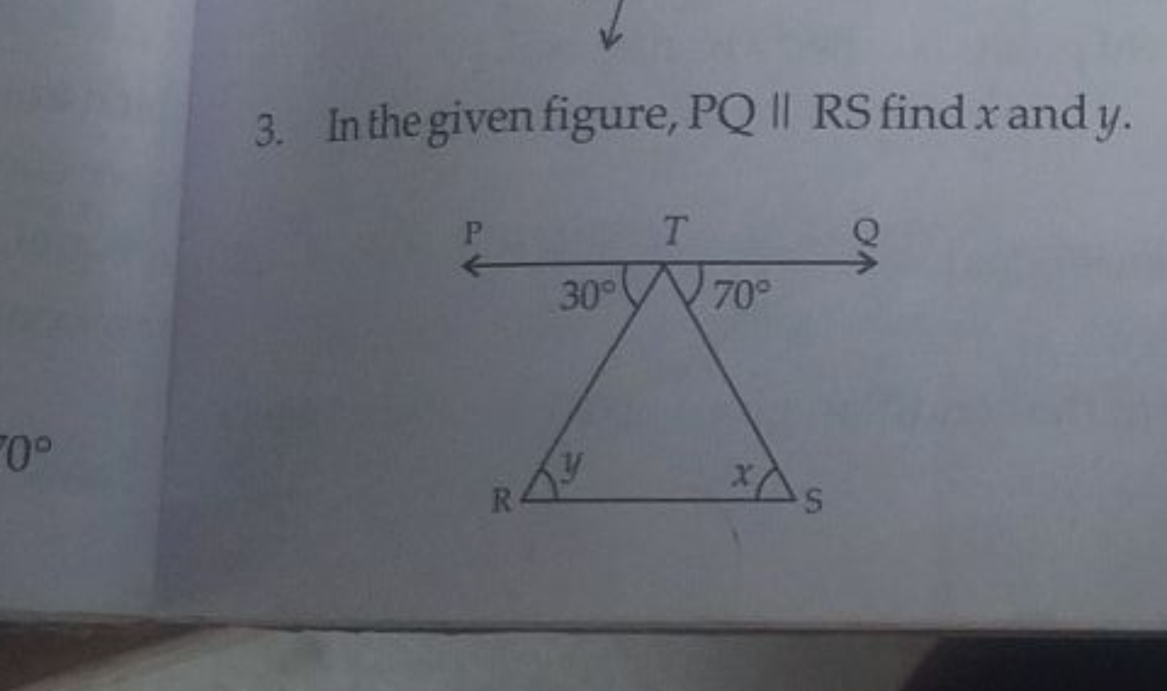 3. In the given figure, PQ∥RS find x and y.