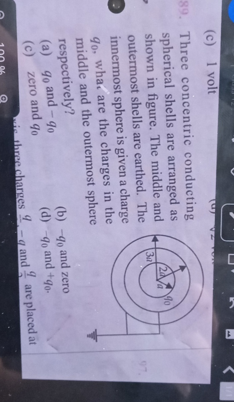 (c) 1 volt
89. Three concentric conducting spherical shells are arrang