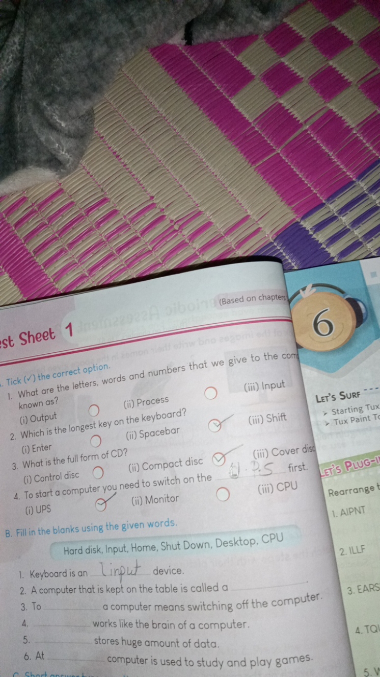 Sheet 1
(Based on chapters

Tick (✓) the correct option.
1. What are t