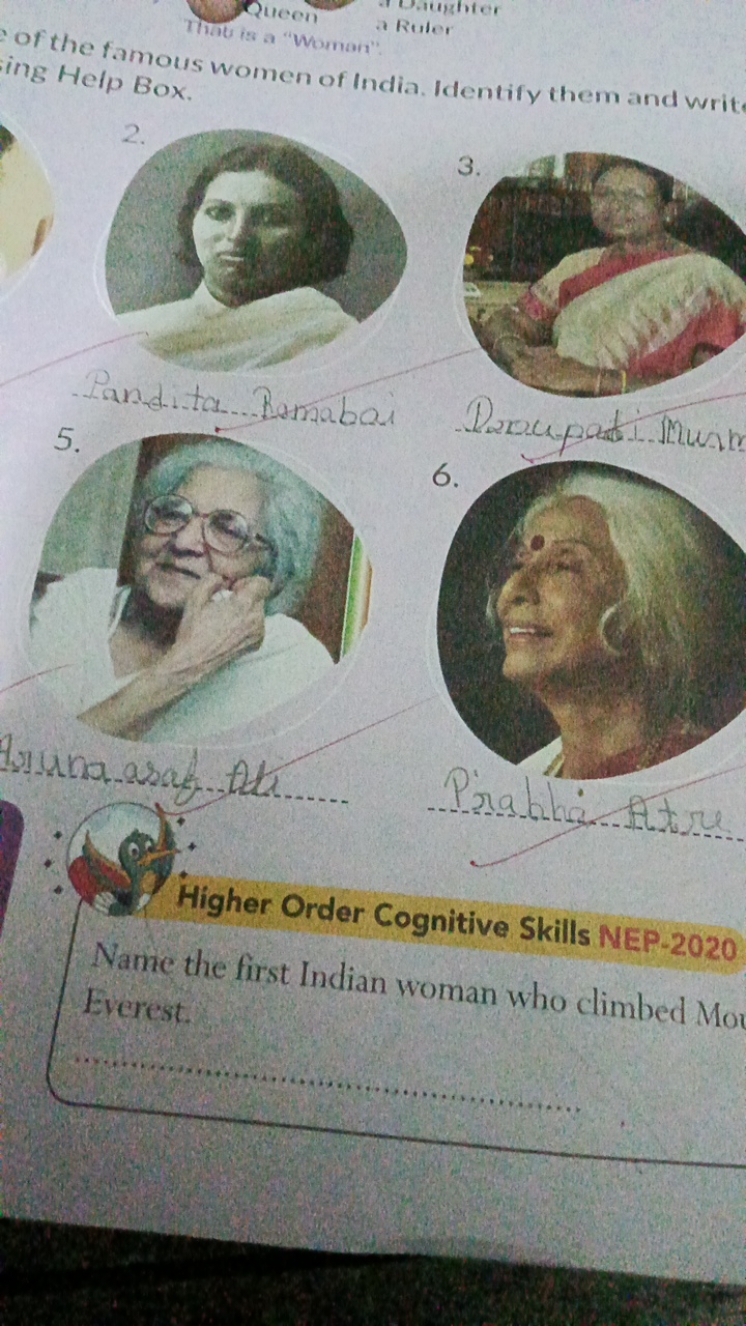 Of the famous women of India. Identify them and writ ing Help Box.

Pa