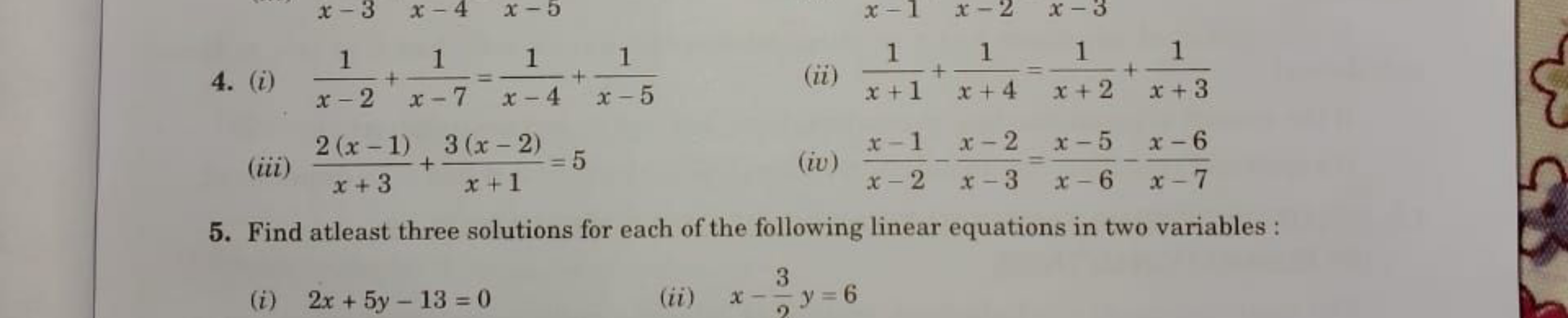 x-3x-4x-5
x 1 x 2 x 3
T
1
1
1
1
1
11
4. (i)
(ii)
+
x-2x-7x-4x-5
x+1 x+