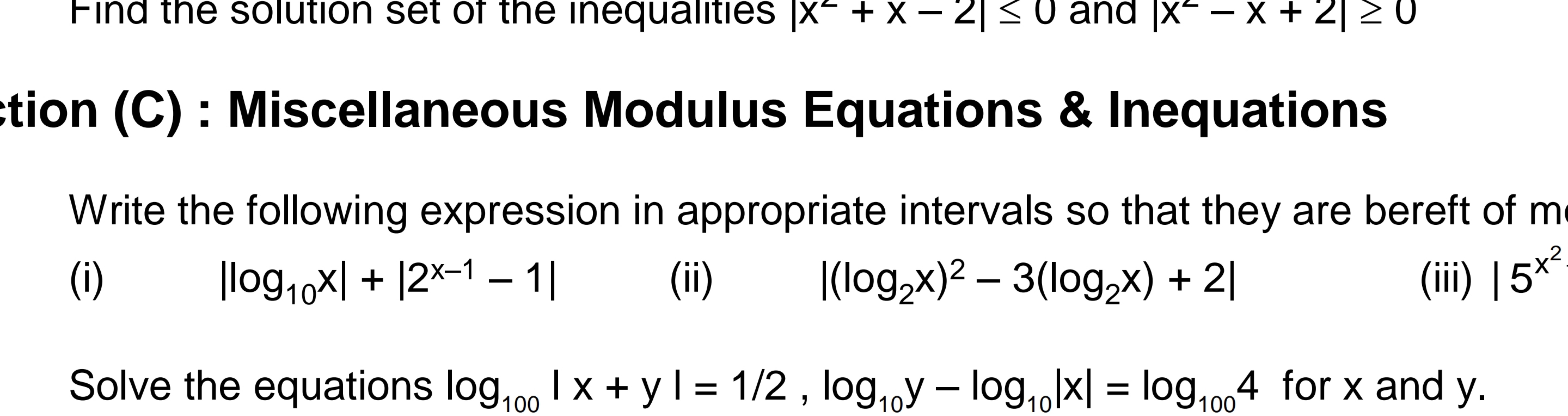 (C) : Miscellaneous Modulus Equations \& Inequations