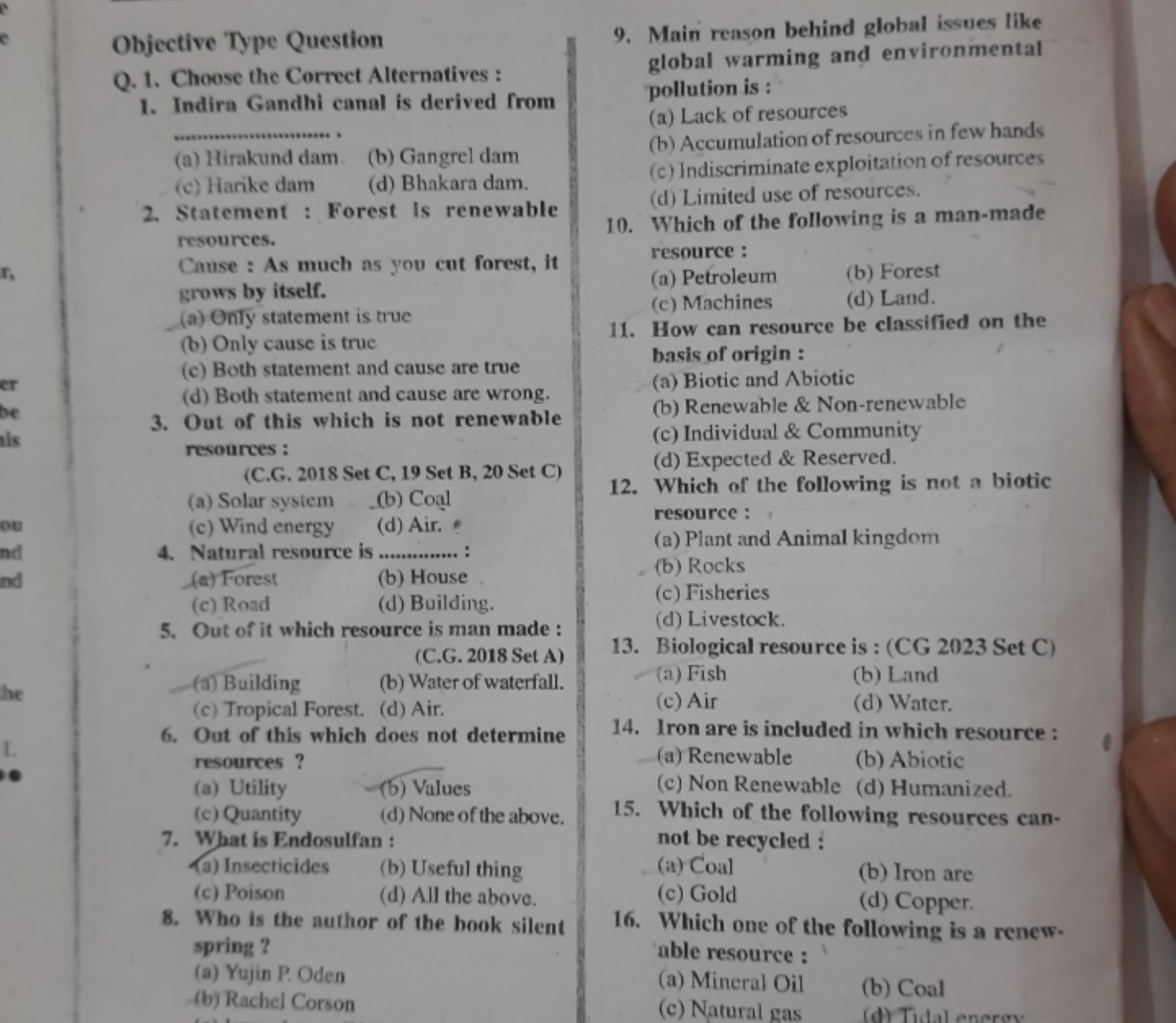 Objective Type Question
Q. 1. Choose the Correct Alternatives :
1. Ind