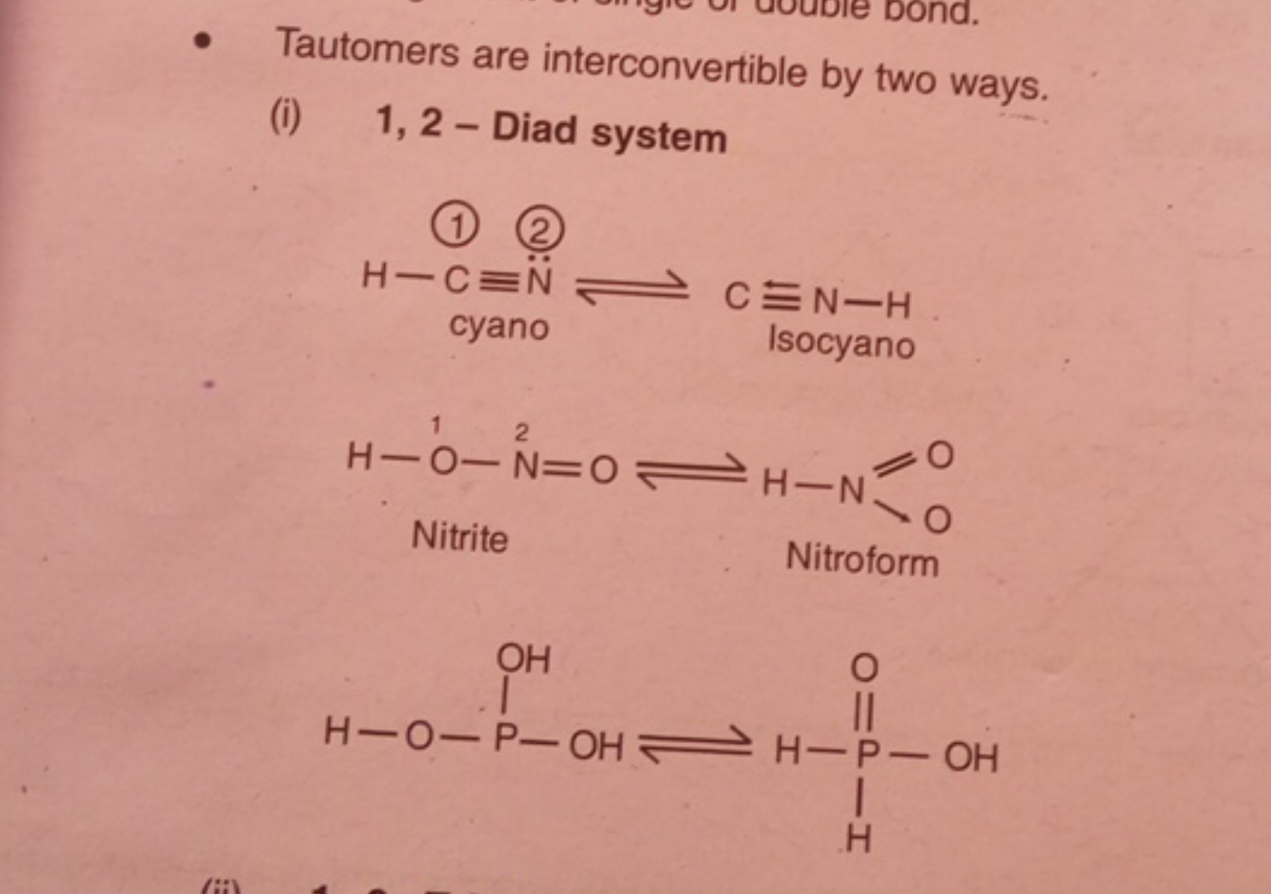 - Tautomers are interconvertible by two ways.
(i) 1,2-Diad system
O=P(