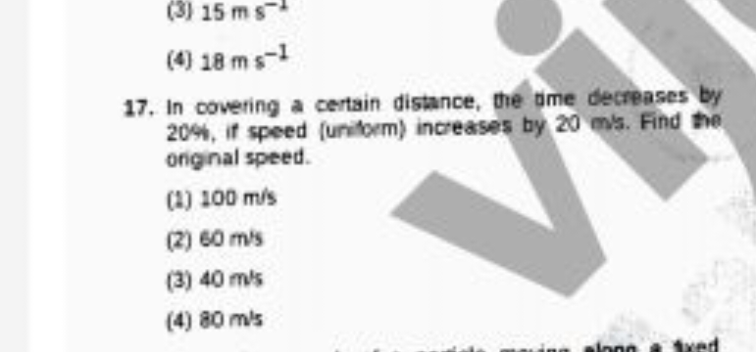 (3) 15 m s−1
(4) 18 m s−1
17. In covering a certain distance, the dime