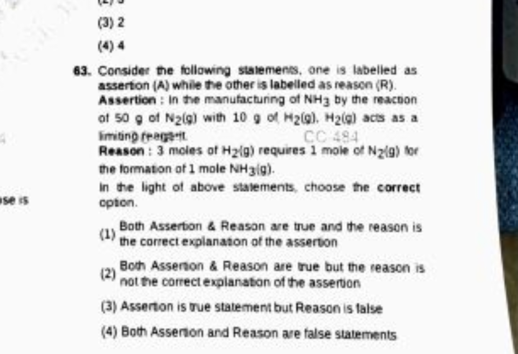 (3) 2
(4) 4
63. Consider the following stalemens, one is labelied as a