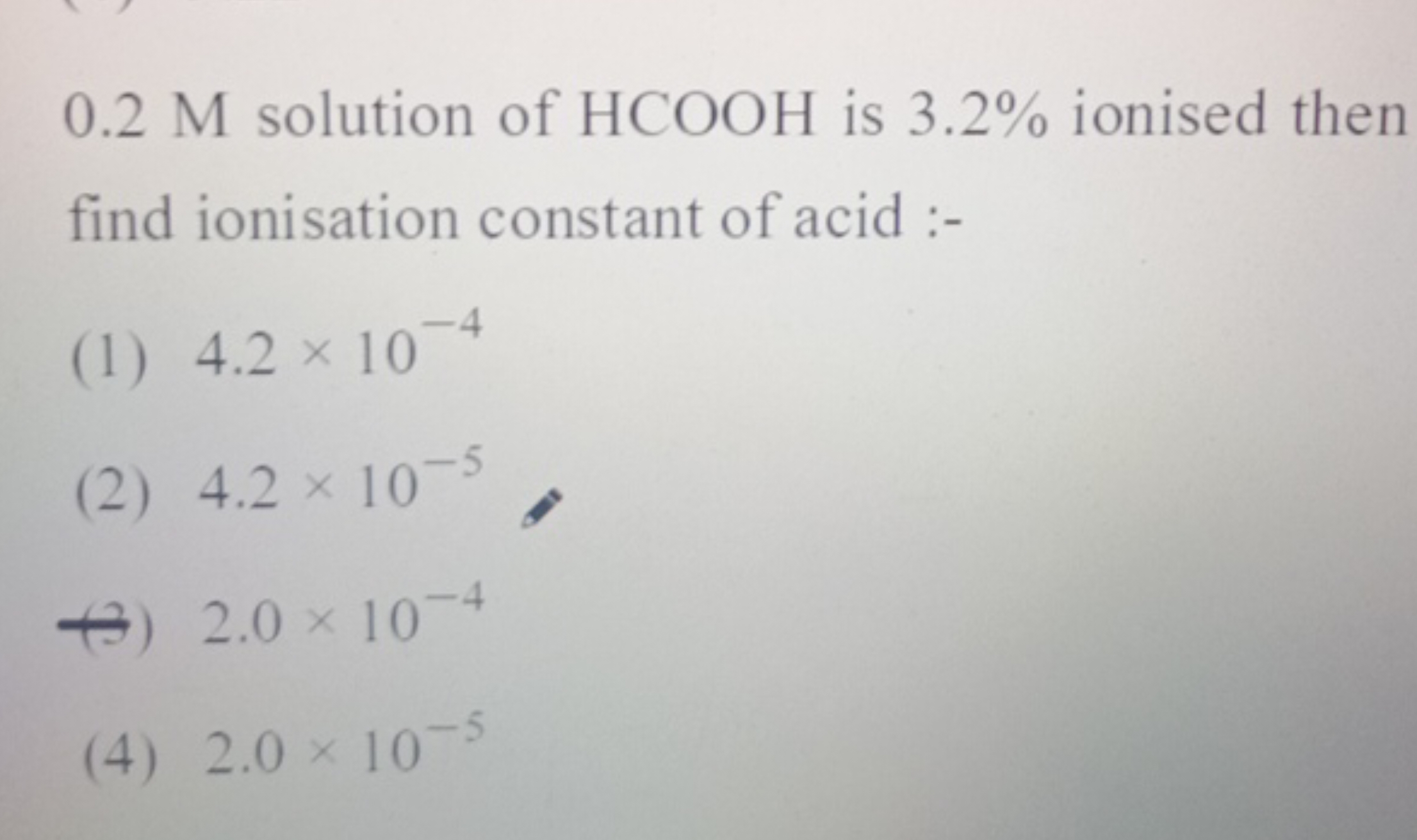 0.2 M solution of HCOOH is 3.2% ionised then find ionisation constant 