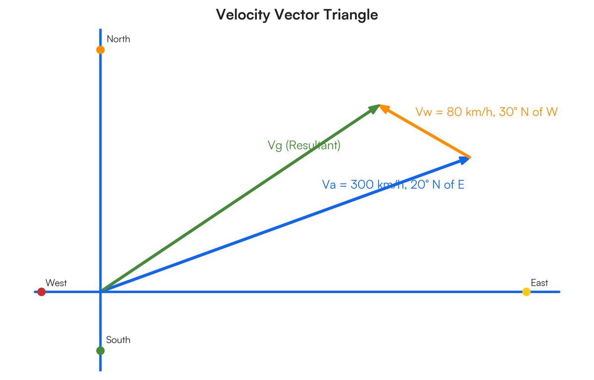 Draw a complete triangular velocity vector diagram showing the following:..