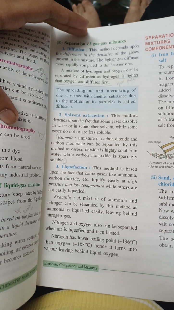 (E) Separation of gas-gas mixtures
1. Diffusion : This method depends 