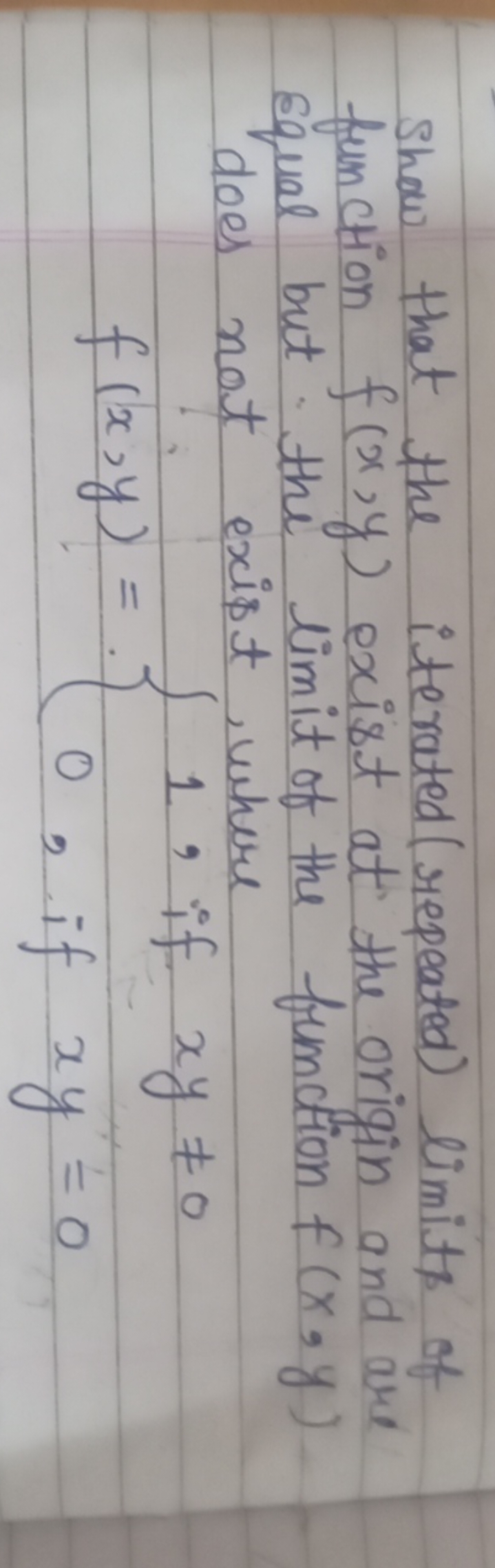 Show that the iterated (repeated) limits of function f(x,y) exist at t