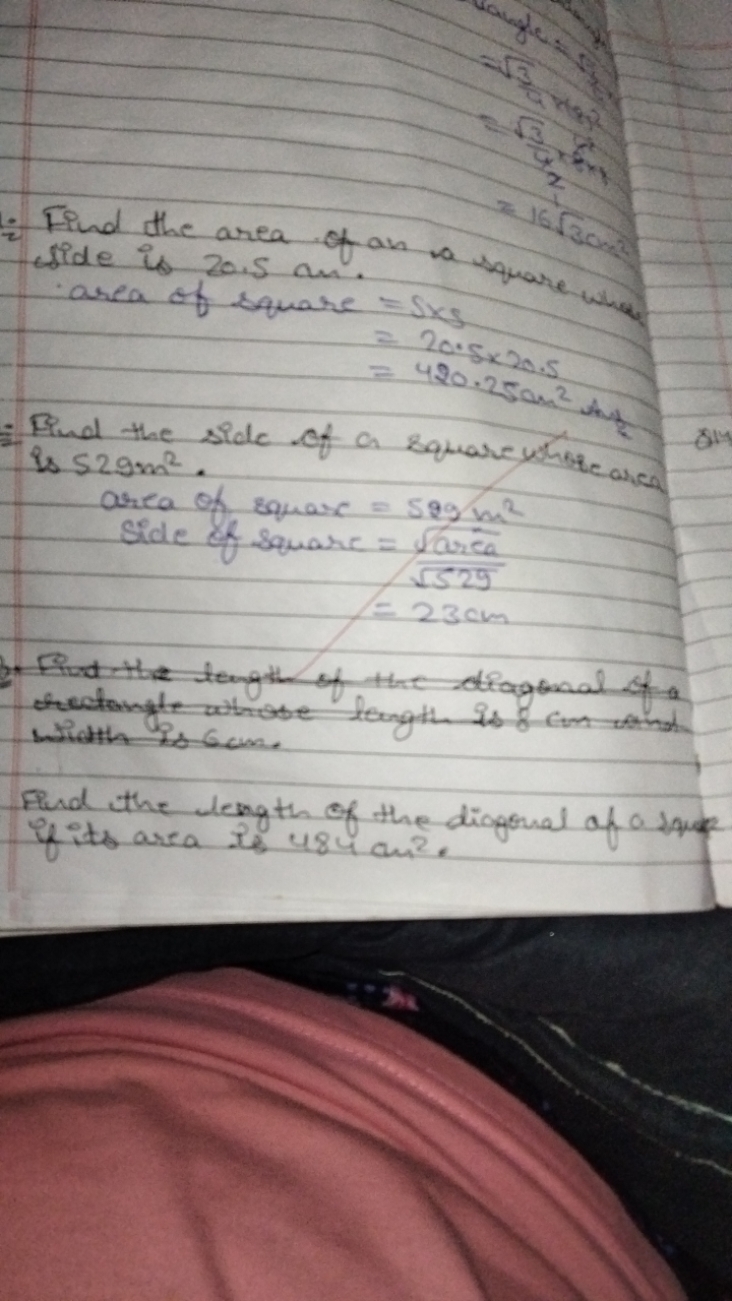 Find the area of an a square when side is 20.5 cm .
 area of square ​=